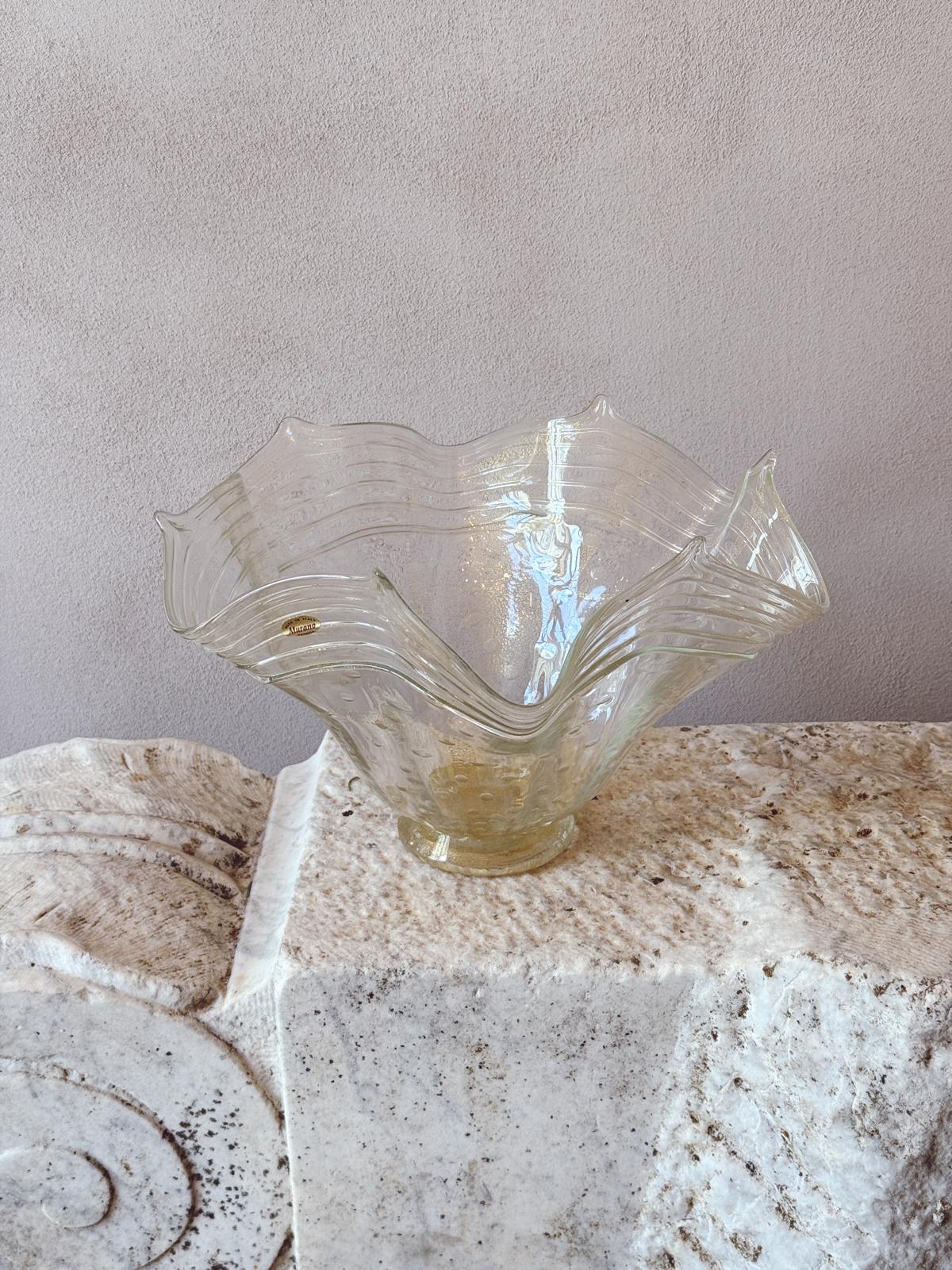 1960s Murano Glass Gold & Transparent Fluted Centrepiece