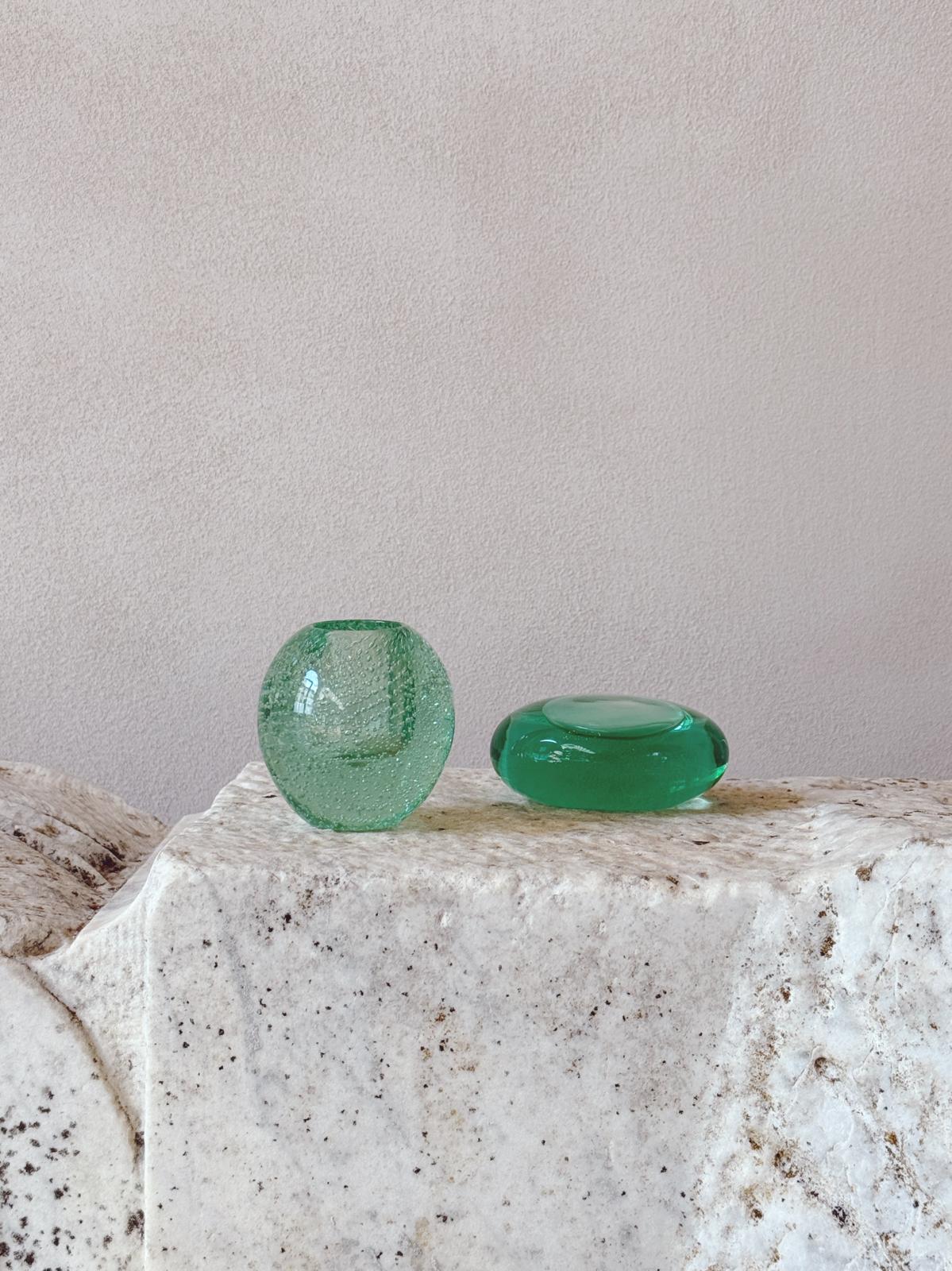 1970s Hand-blown Turquoise Murano Glass - Candlestick and Carlo Moretti Paperweight