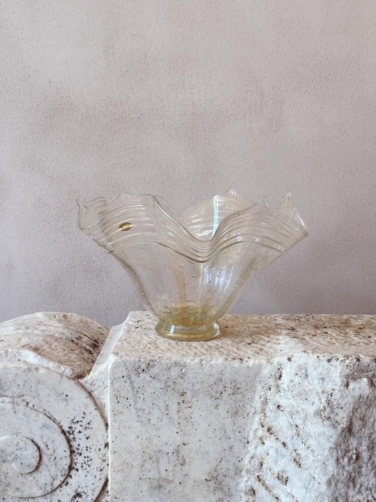 1960s Murano Glass Gold & Transparent Fluted Centrepiece