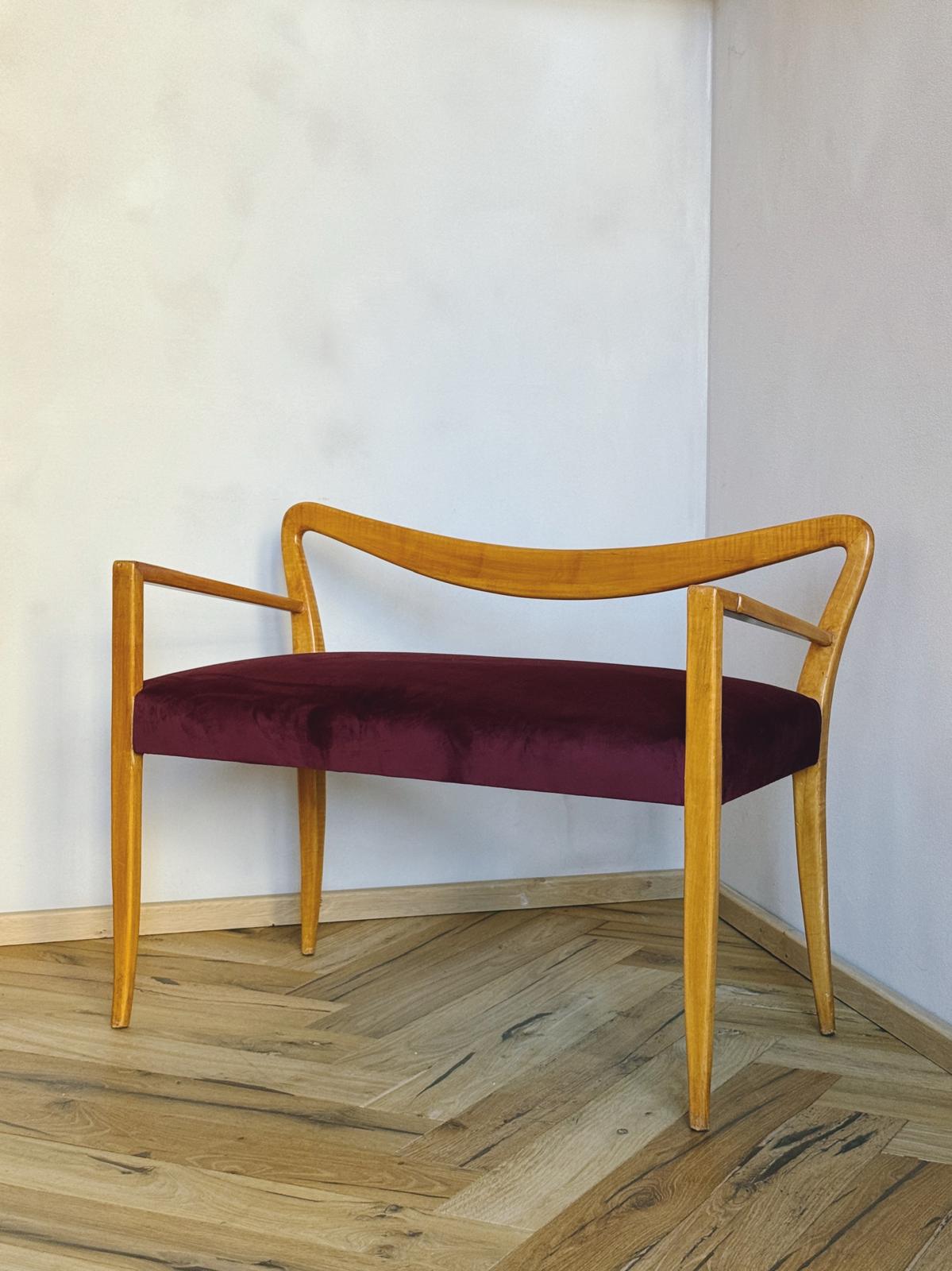 Pair of 1940s Guglielmo Ulrich Chairs in Burgundy Velvet