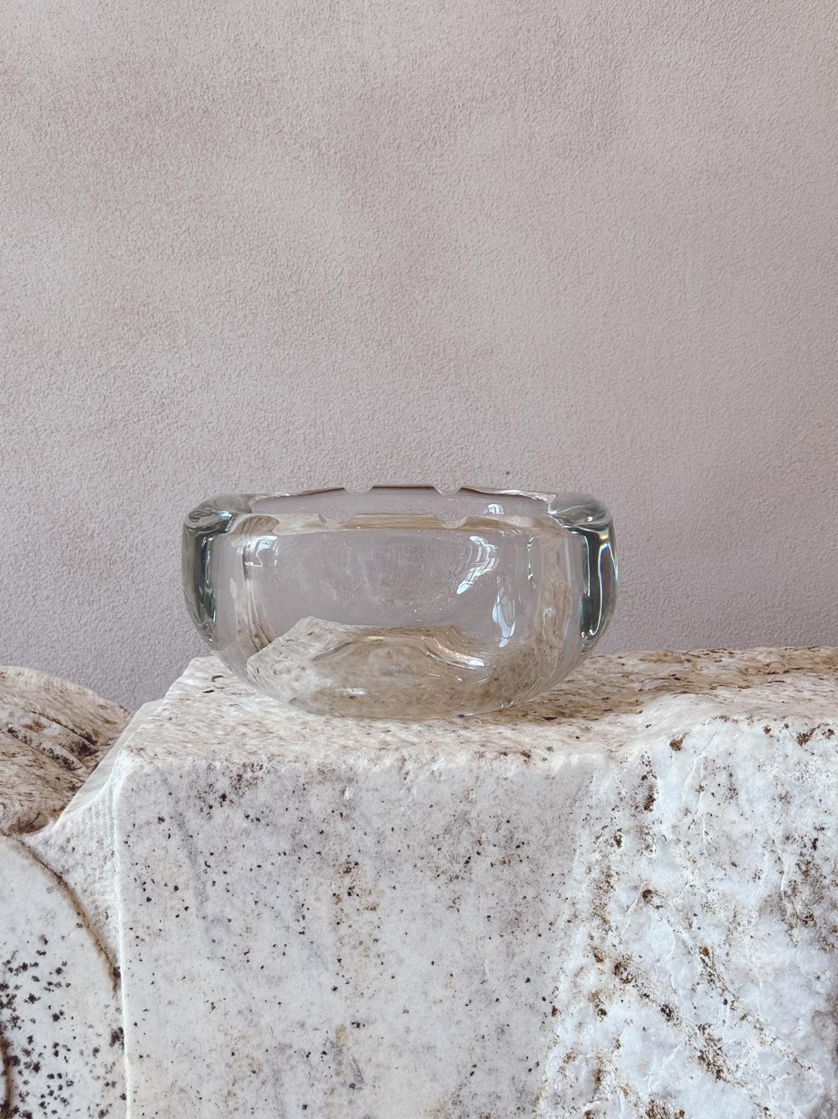 1970s Large Square Murano Glass Signed Barbini Transparent Bowl