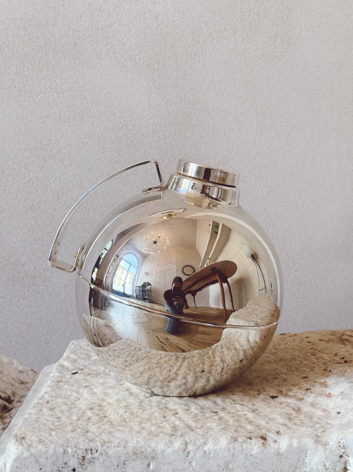 1960s Silver Plated Modernist Sphere Cocktail Thermos