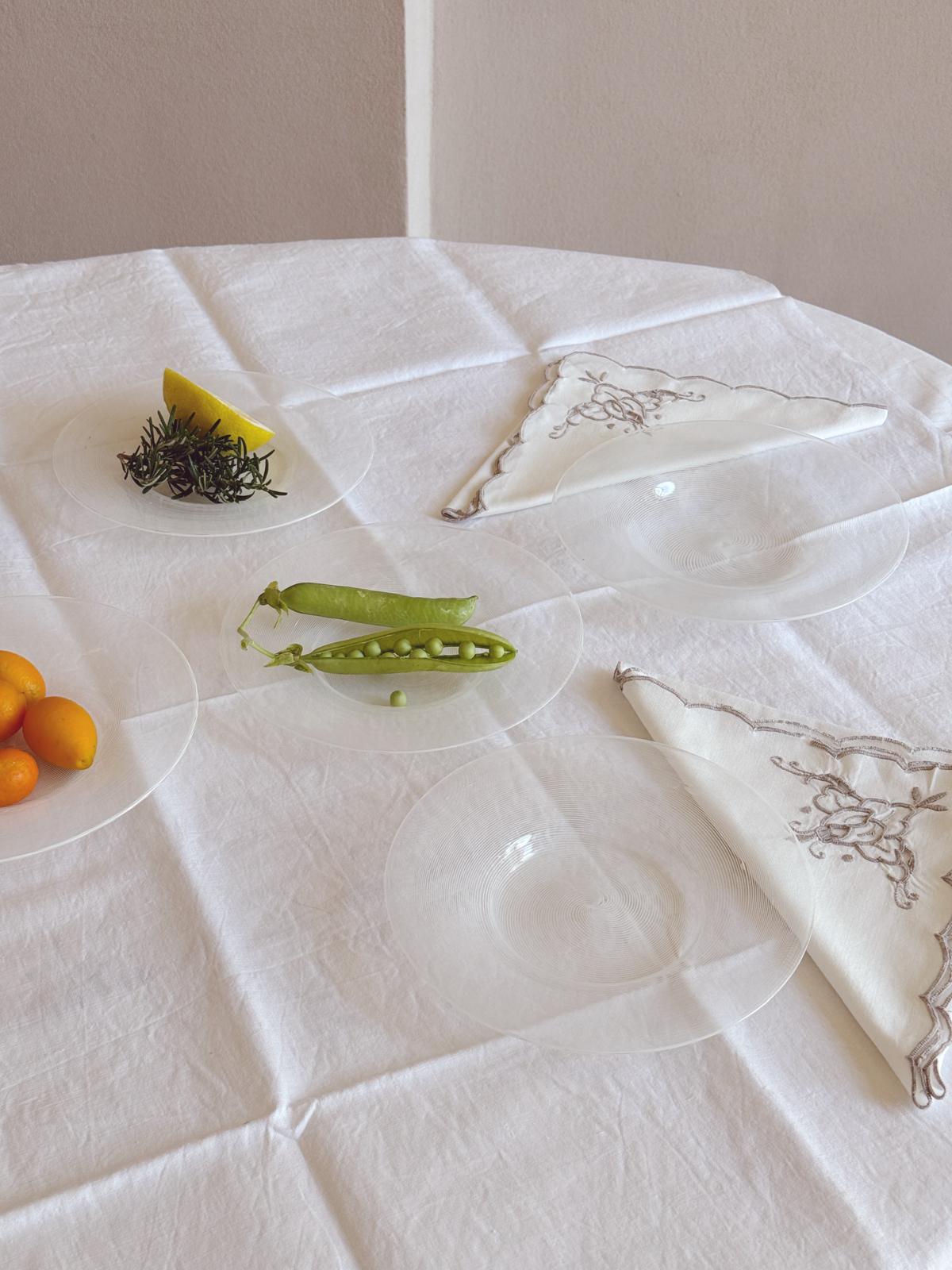 Set of 5 1950s Striped Filigrana Hand-blown Venini Murano Glass Fruit Plates