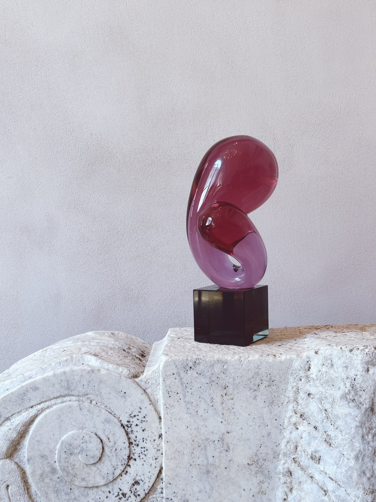 1980s Pink Abstract Glass Sculpture by Renato Anatra