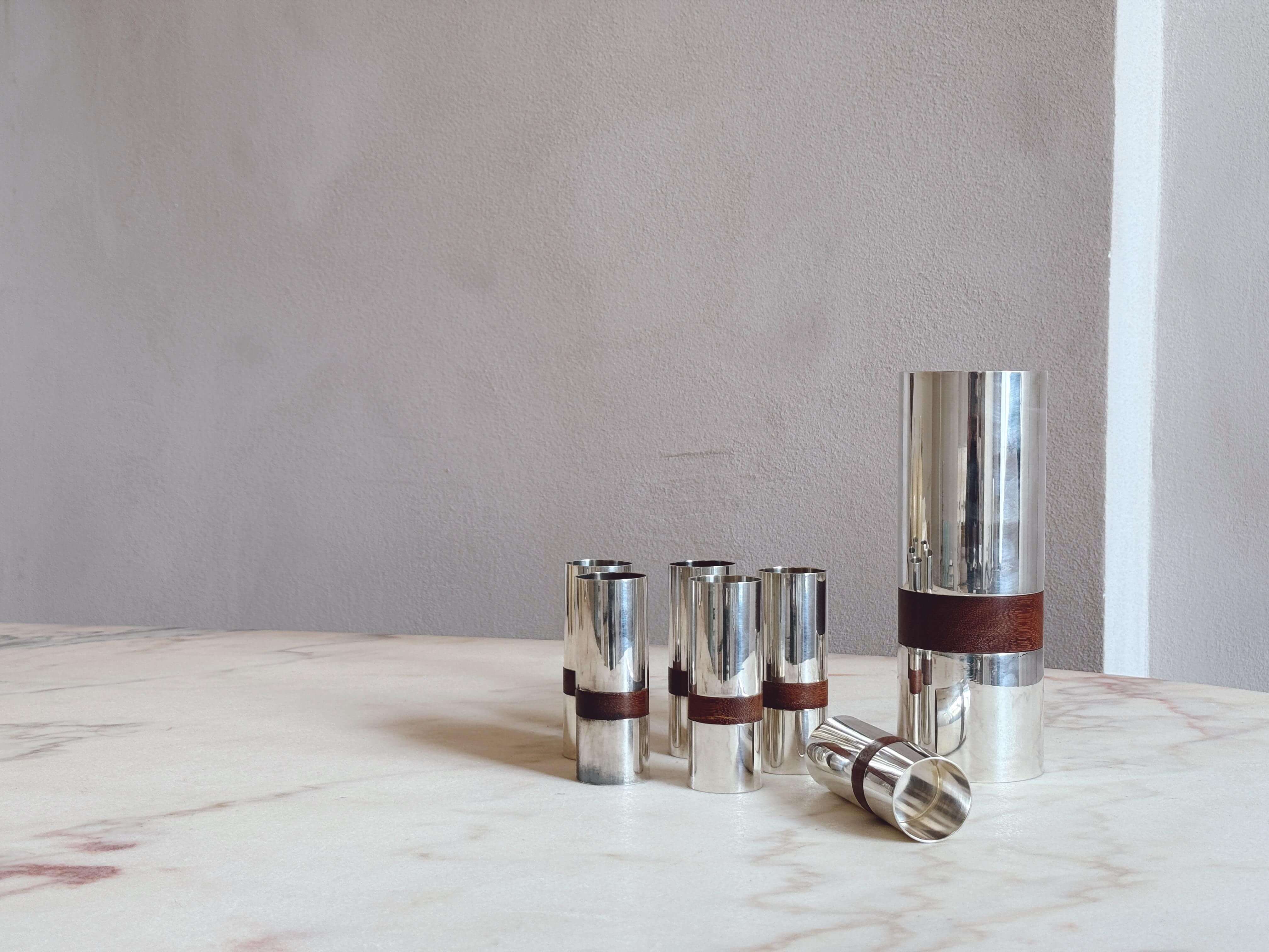 1960s Lino Sabattini for Christofle Silver and Teak Cocktail Set