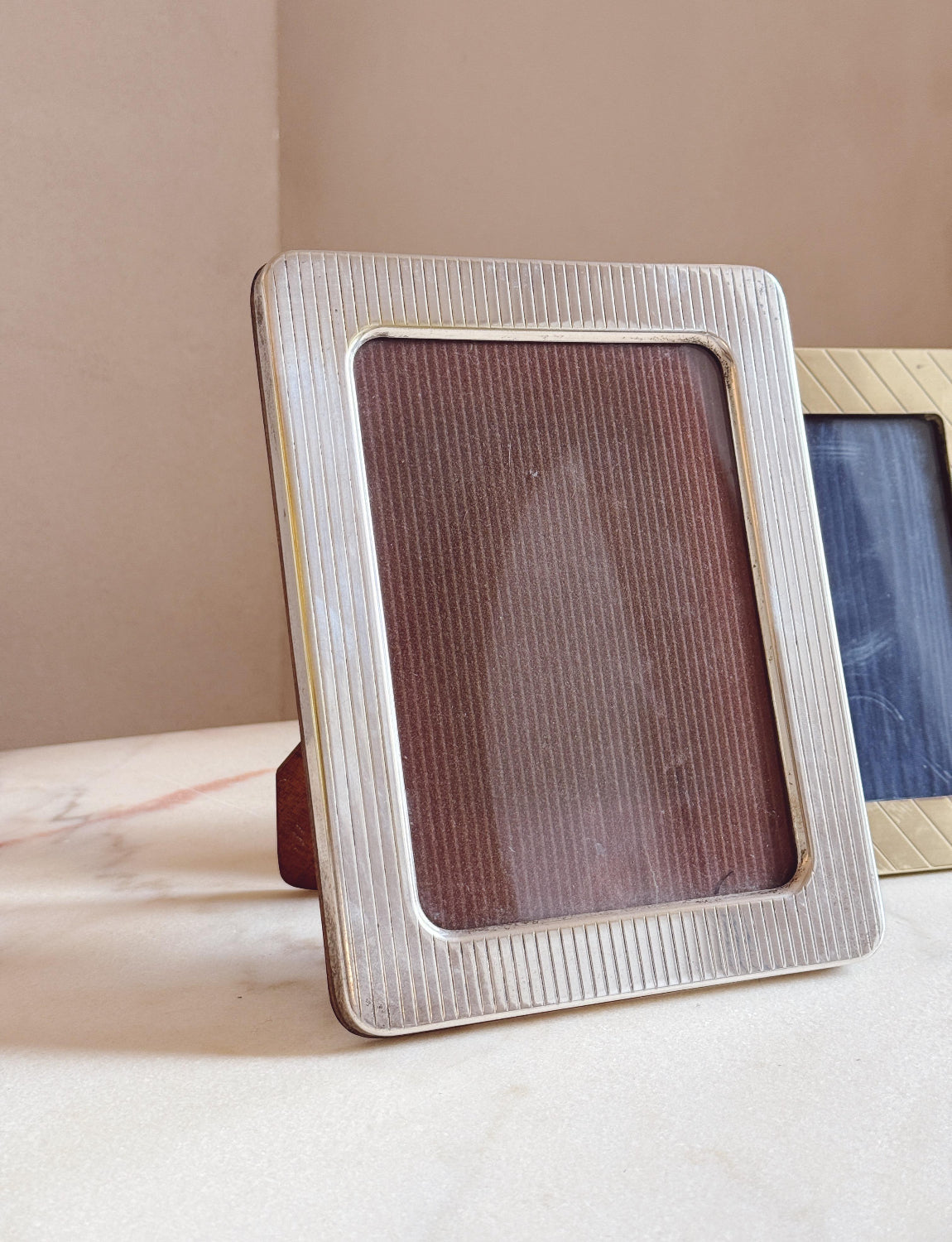 1970s Italian Silver coloured Photo frame with stripes