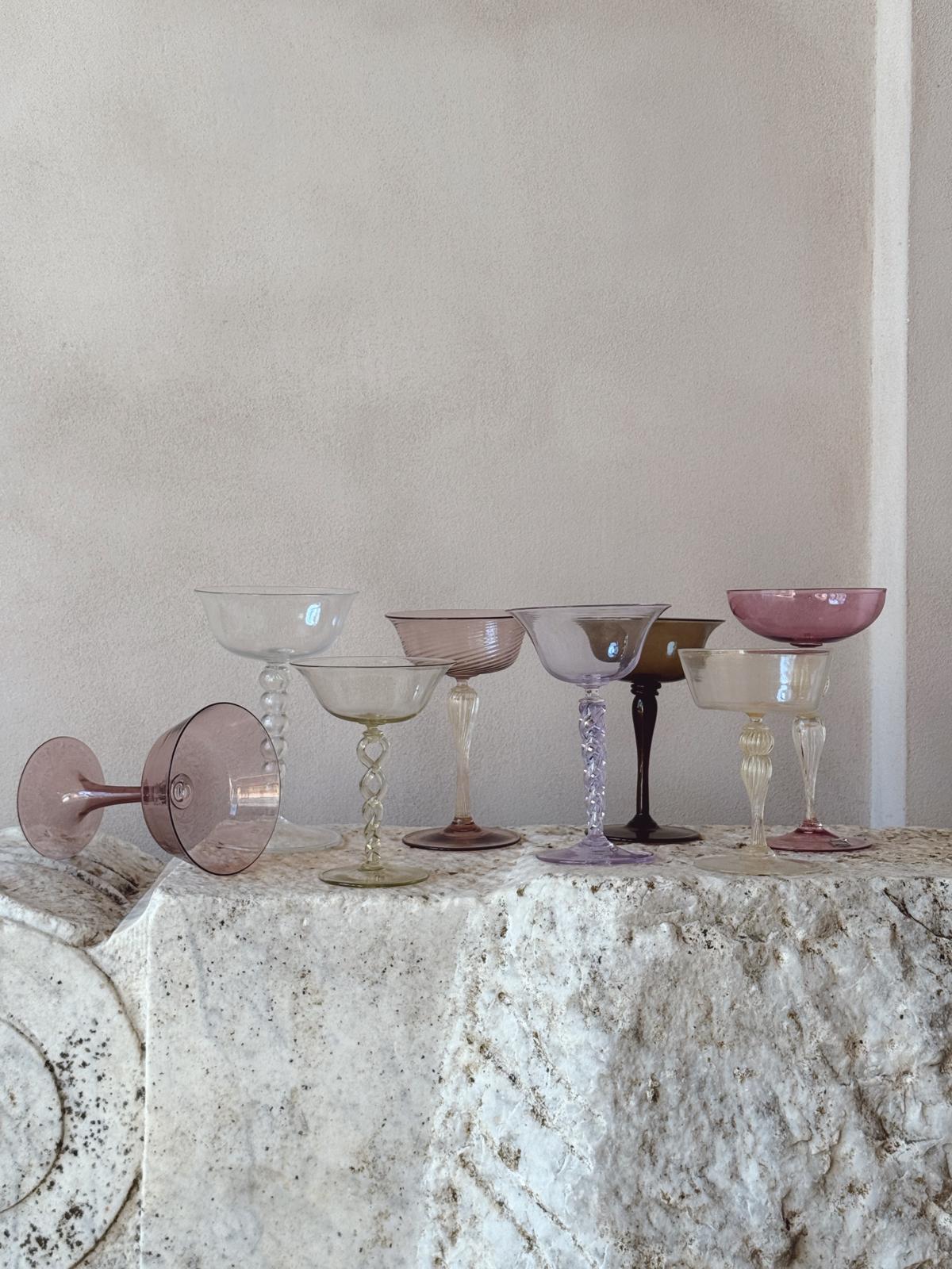 Perfectly Unmatched 1930s Duchessa Murano Cocktail Glasses (Set of 8)