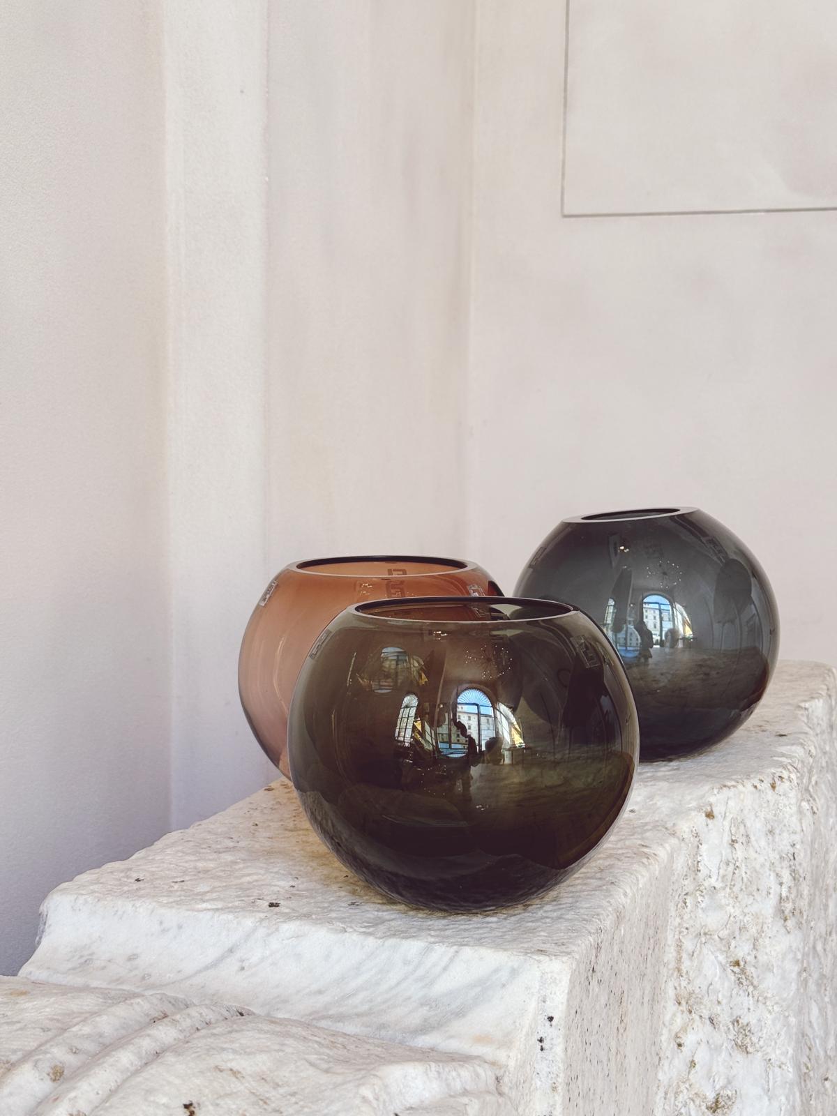 Trio of Blue & Green & Rose Murano Glass Spherical Bowls for fendi Casa