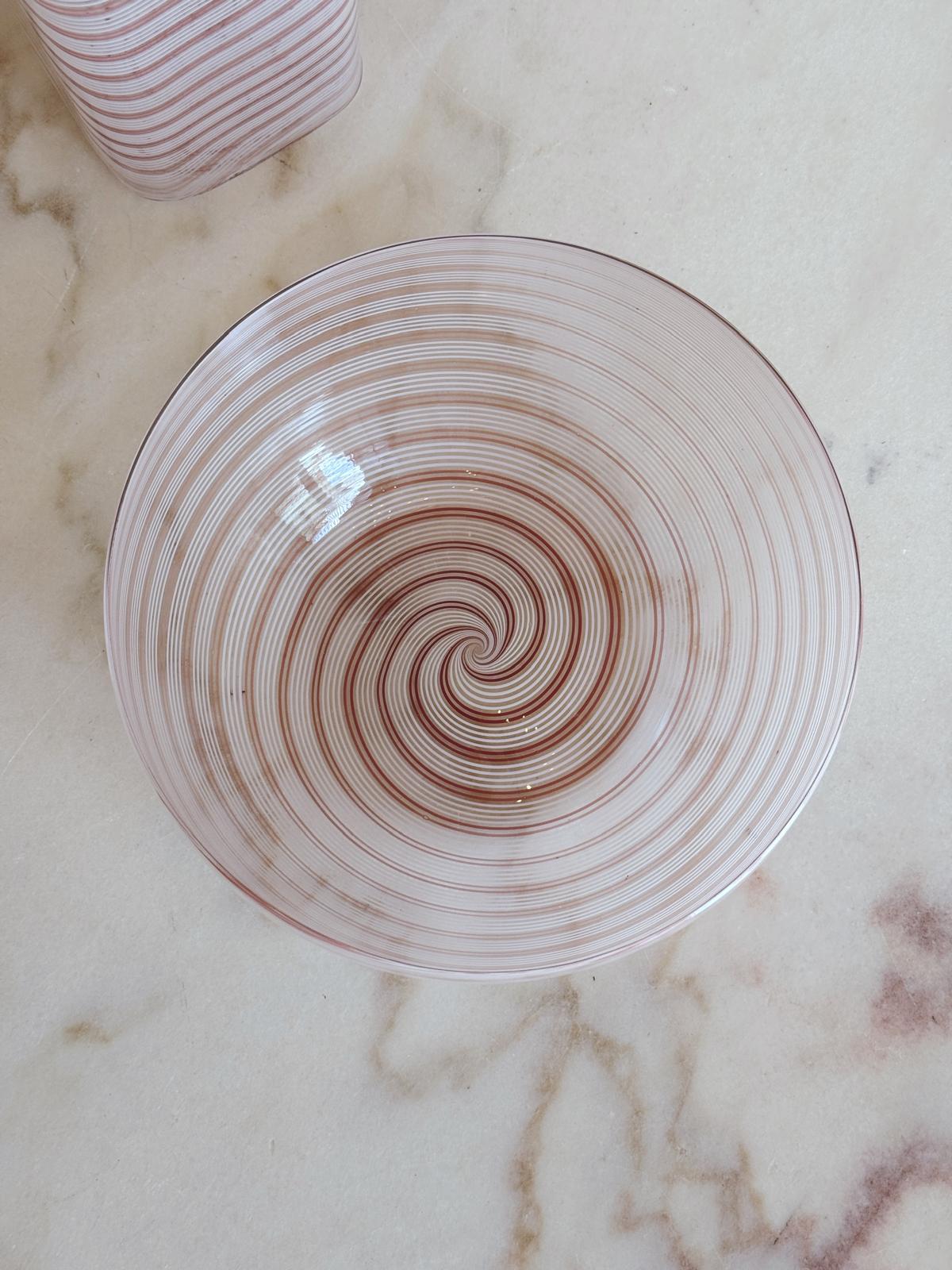 1970s Barovier & Toso Signed Pink & White Murano Glass Vase and Bowl