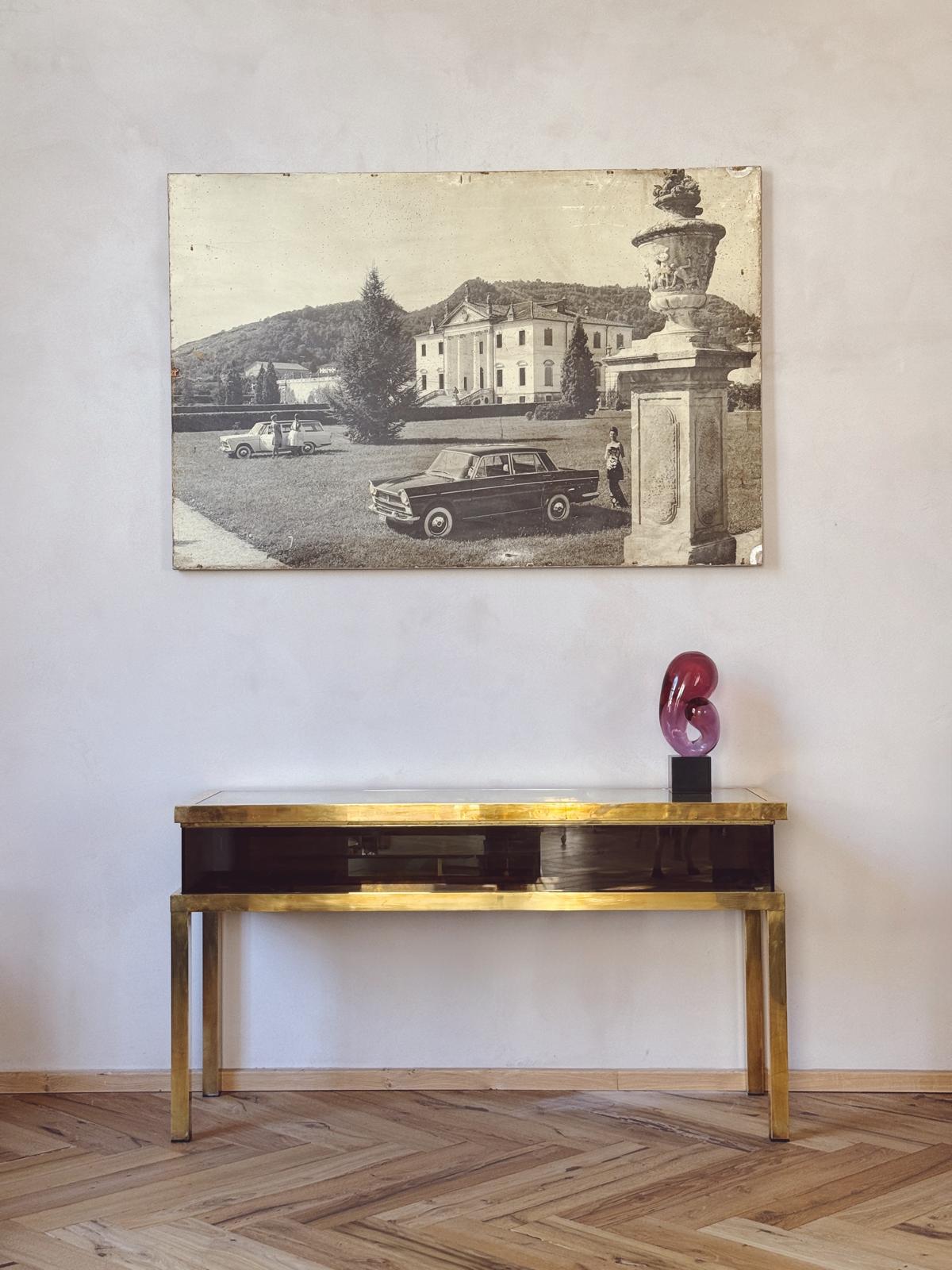 1960s Brass Console Table with Sliding Top