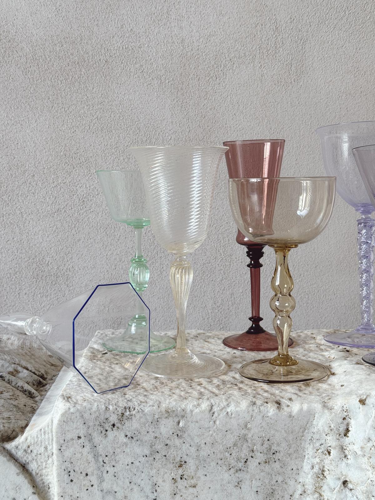 'Perfectly Unmatched' 1930s Marchese Murano Wine Glasses (Set of 8)