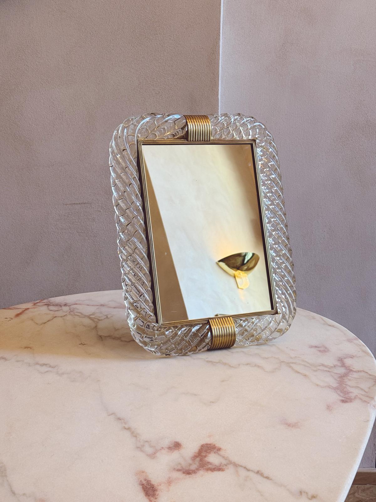 1940s Twisted Signed Seguso Glass Frame & Mirror
