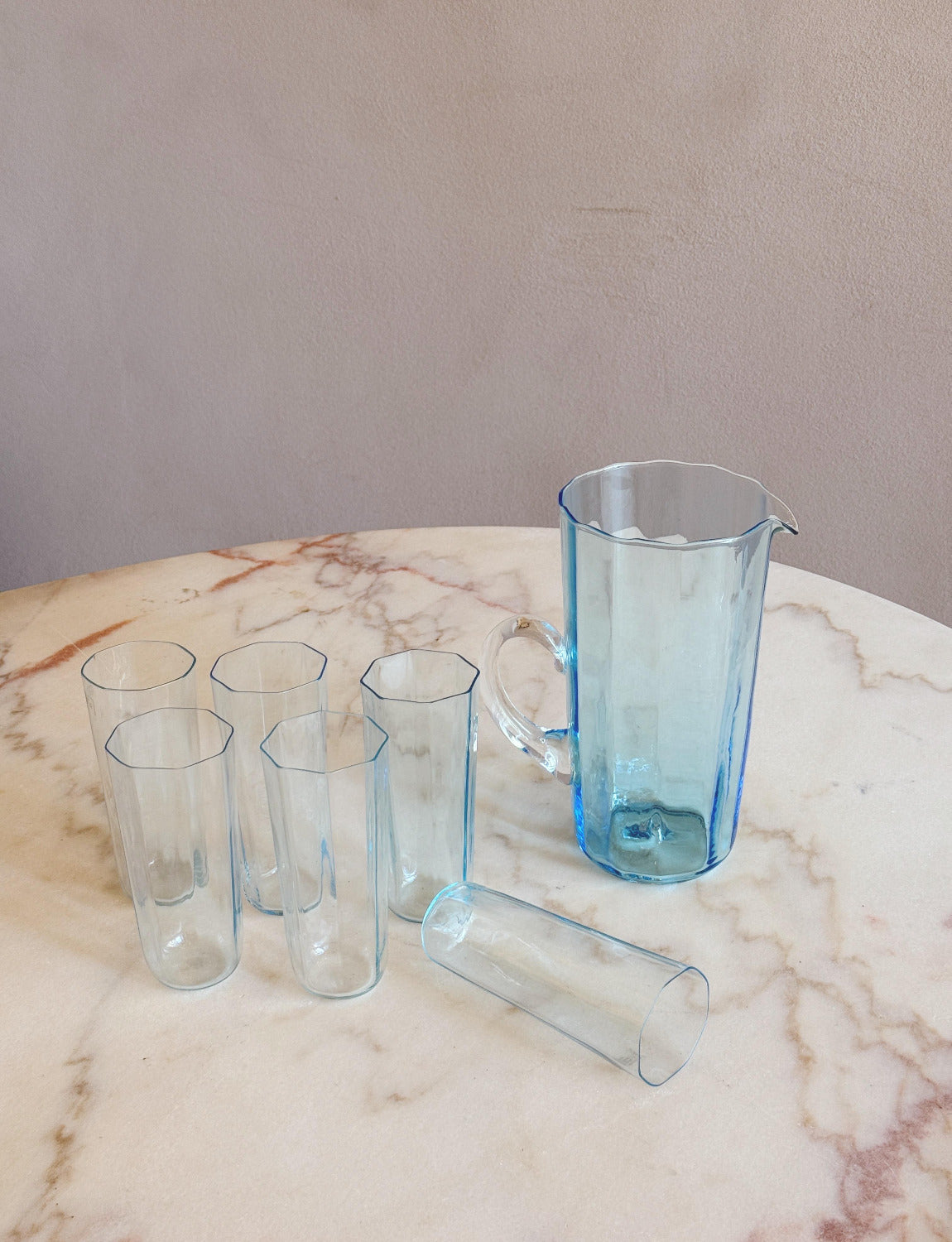 1970s Cenedese Blue Jug and Glasses Set (Six Glasses)