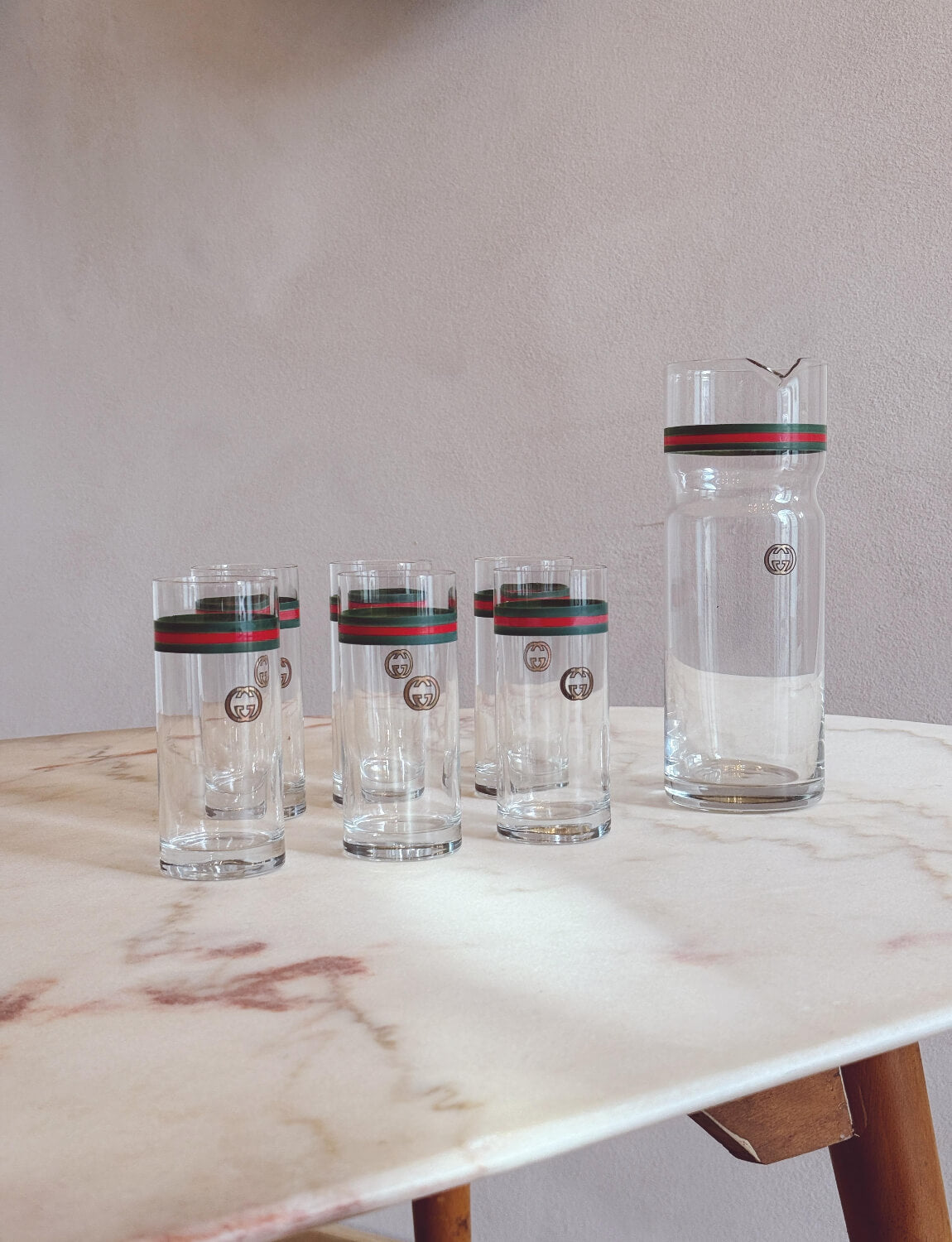 1970s Gucci Cocktail Decanter and Set of Six Glasses