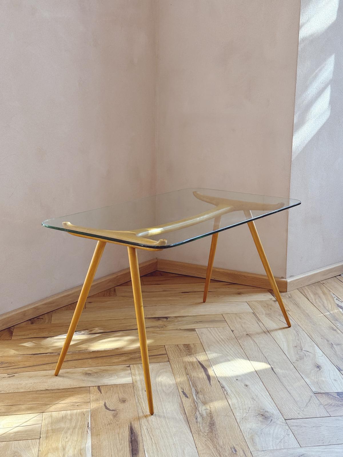 1960ss Glass and Wood Side Table by Ezio Longhi for Elam