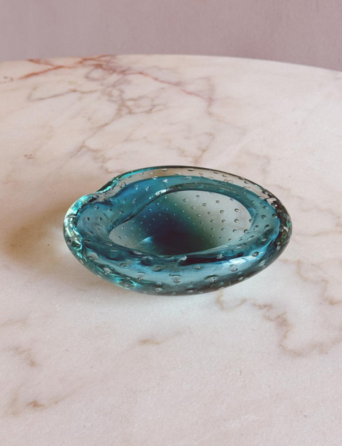 1970s Turquoise Murano Glass Bowl with Bolle