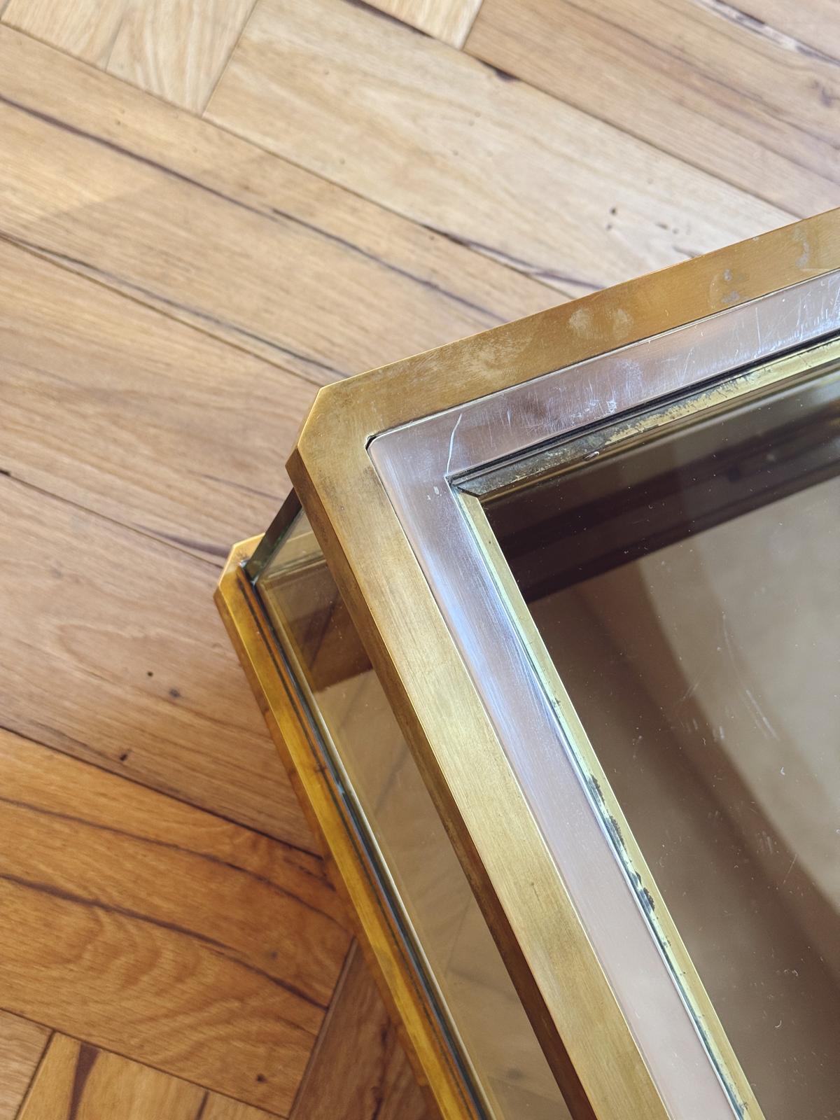 1960s Brass and Glass Coffee Table with sliding top