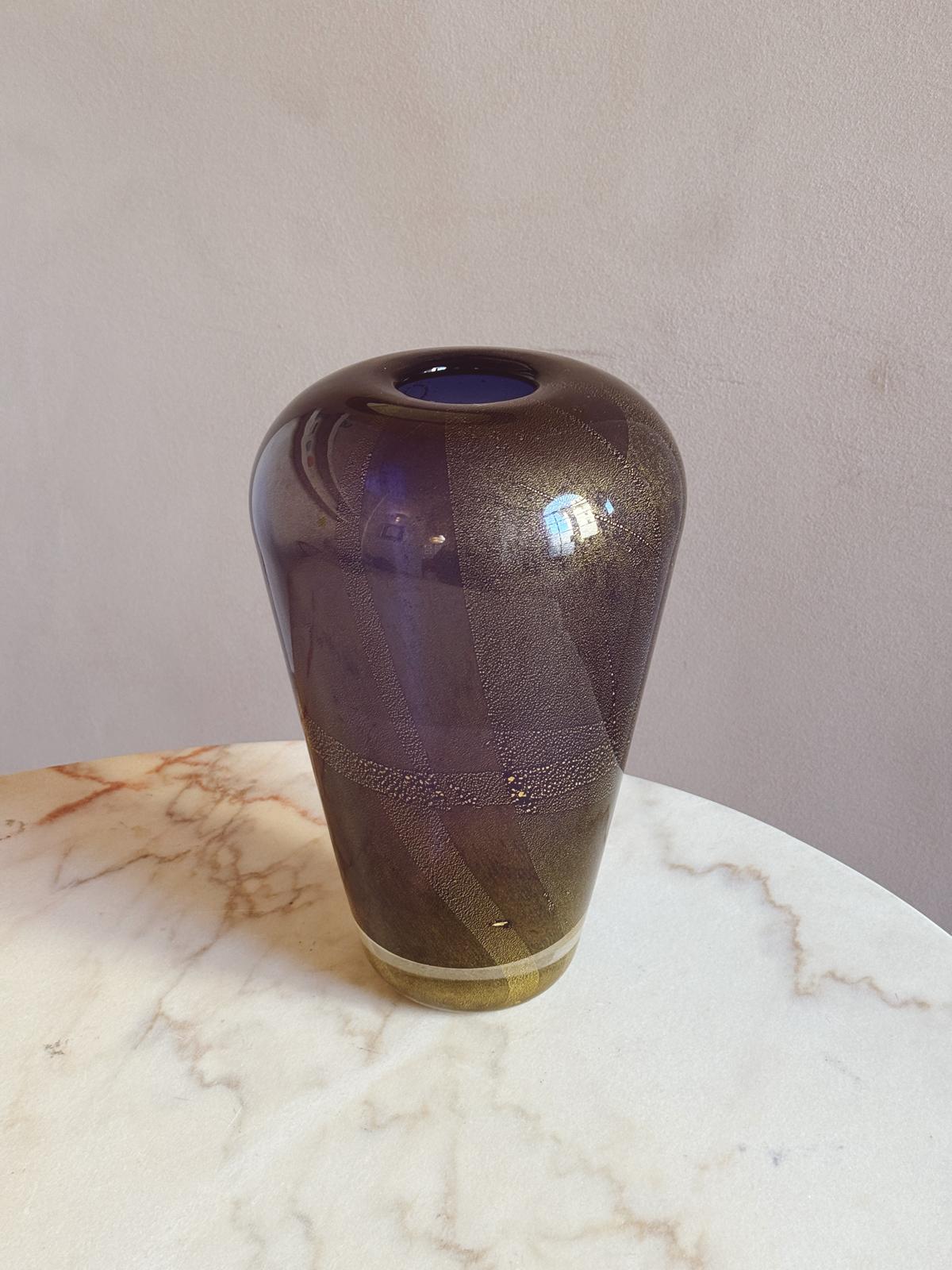 1980s Laura Diaz de Santillana for Venini Gold and Purple Vase, signed