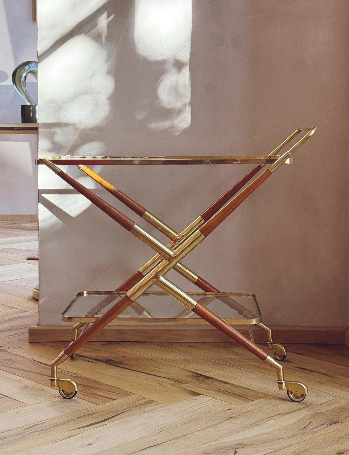 1950s Brass & Light Wood Drinks Trolley - Attr. Cesare Lacca