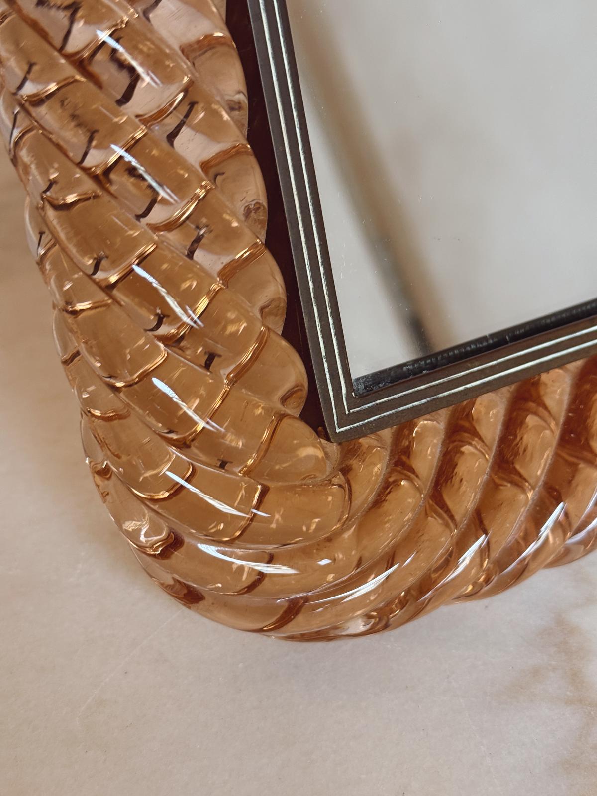 1950s Signed Peach Murano Glass Venini Frame and Mirror