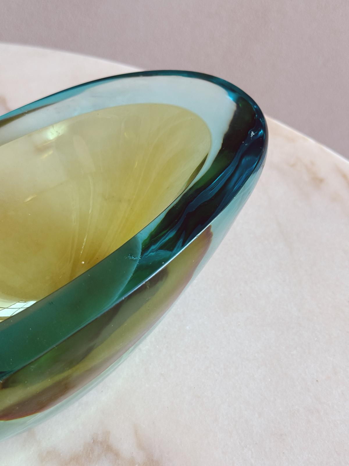 1970s Turquoise and green sommerso Flavio Poli Bowl