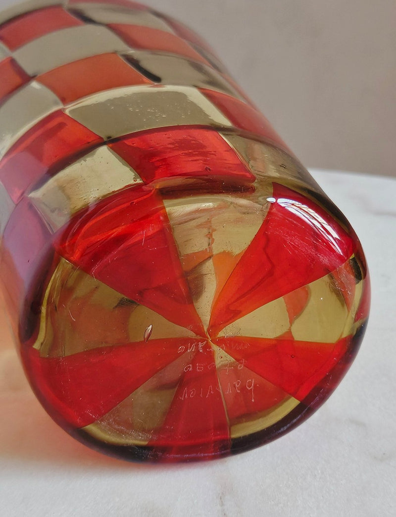 1970s Barovier & Toso Orange Check Murano Vase