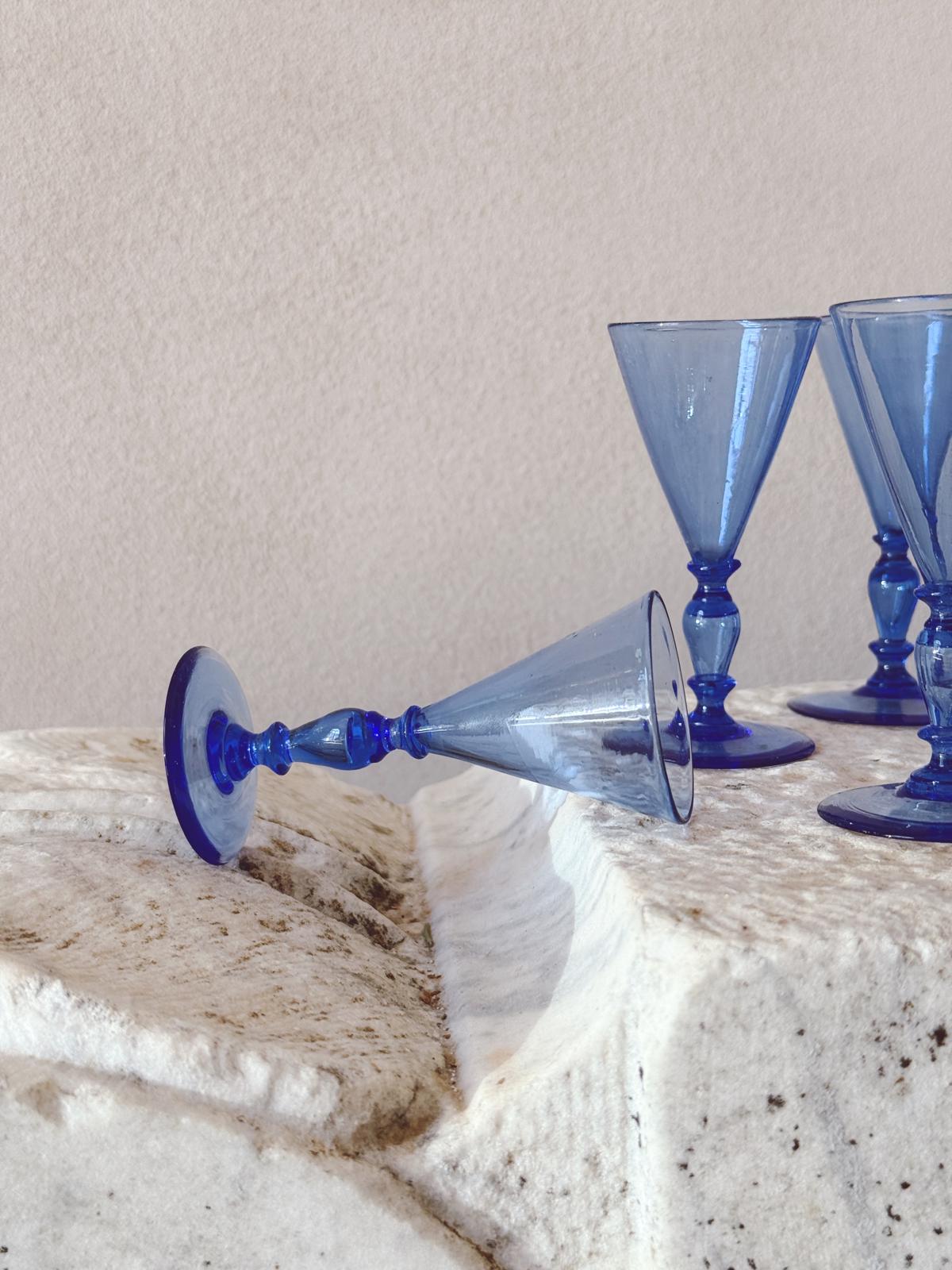 1920s Barovier Blue Hand-blown Murano Dessert Wine Glasses (Set of 10)