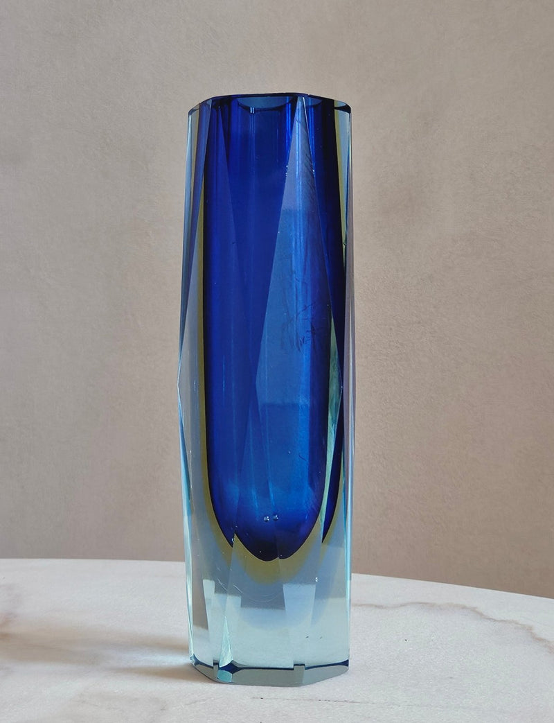 1960s Blue Triple Sommerso Mandruzzato Vase