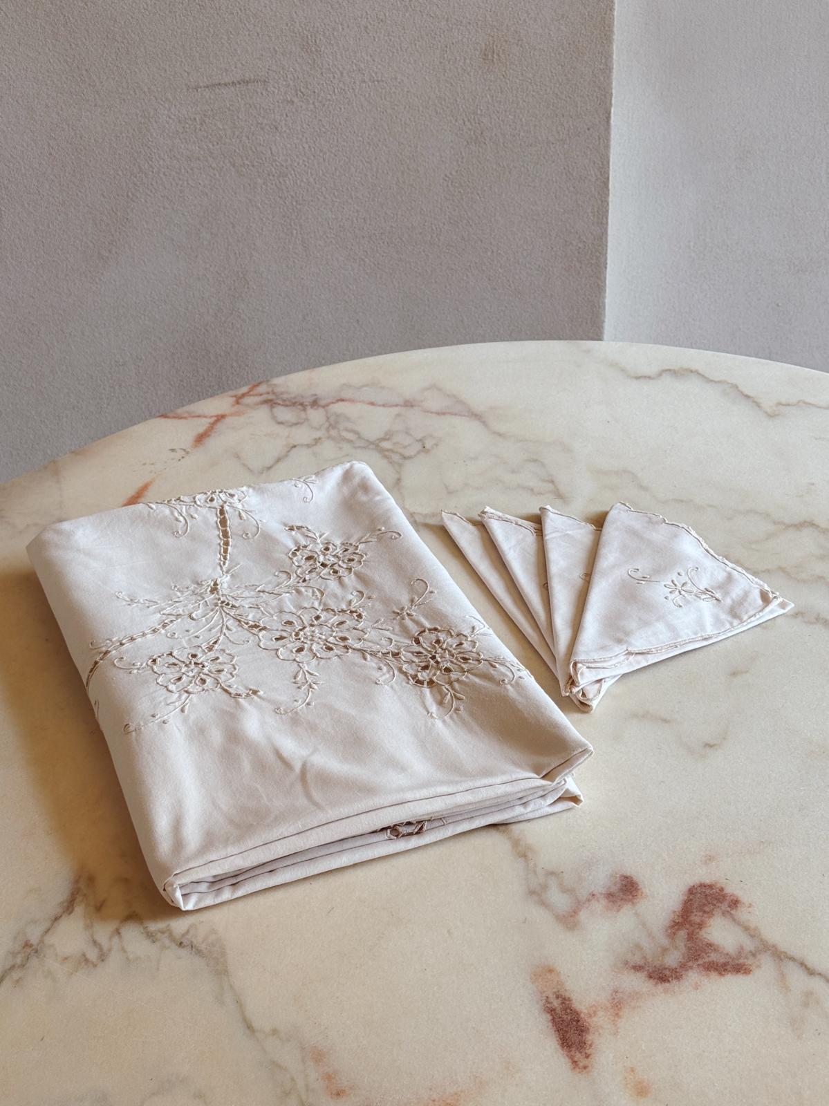 1950s Italian Tablecloth - Hand-embroidered 'ricamo a intaglio' technique