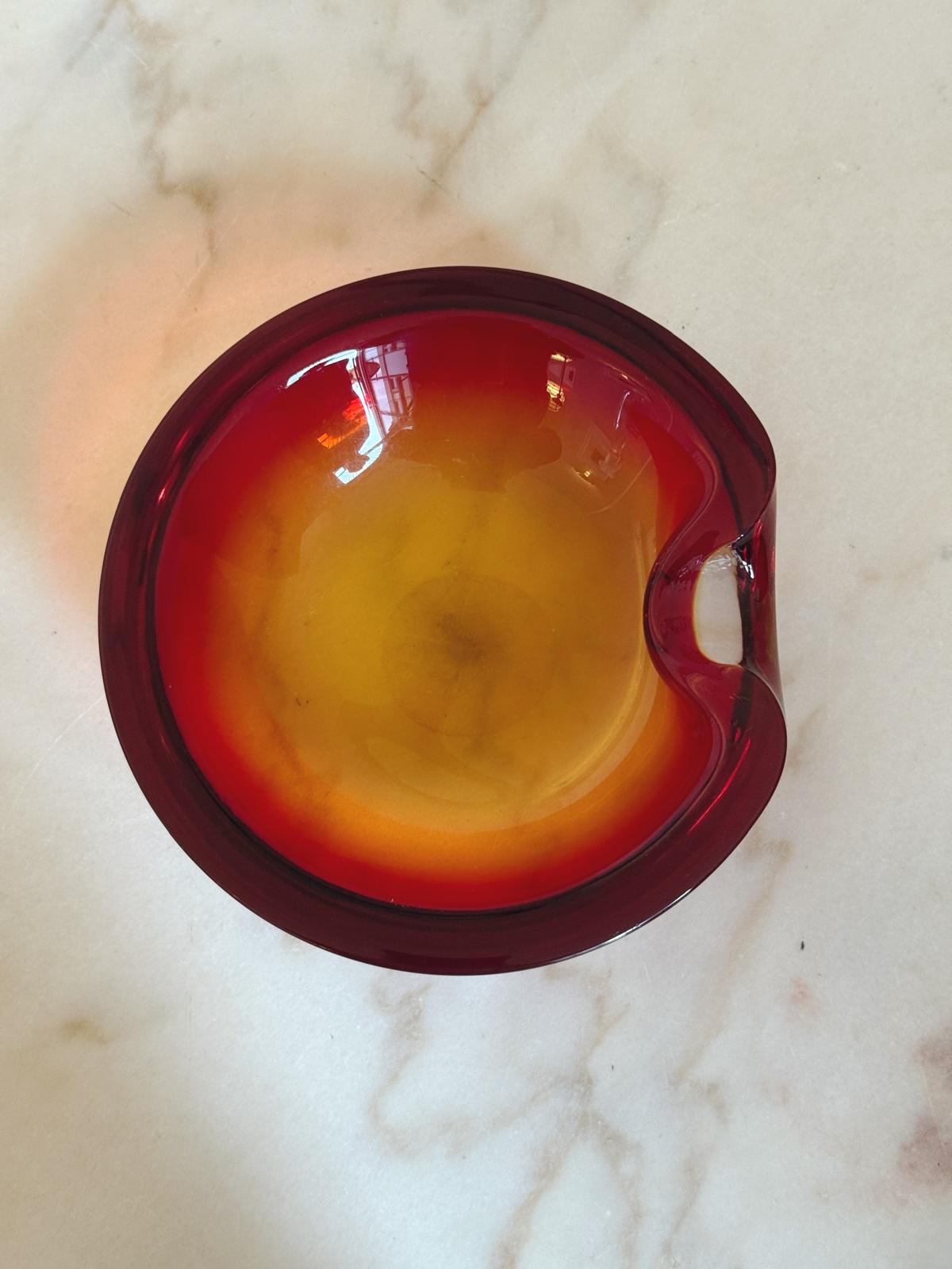 1970s Round Red Murano Glass Bowl