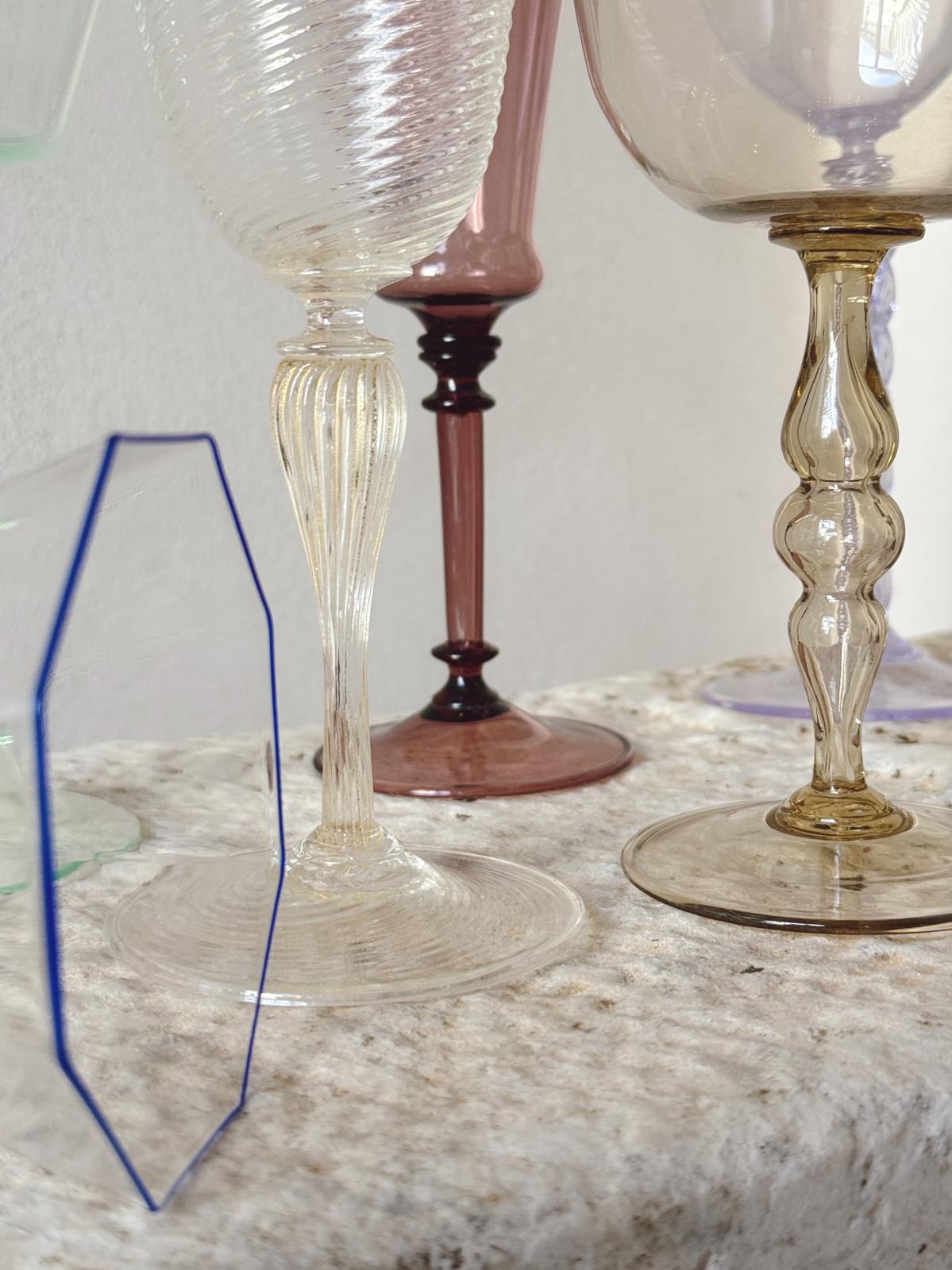 'Perfectly Unmatched' 1930s Marchese Murano Wine Glasses (Set of 8)