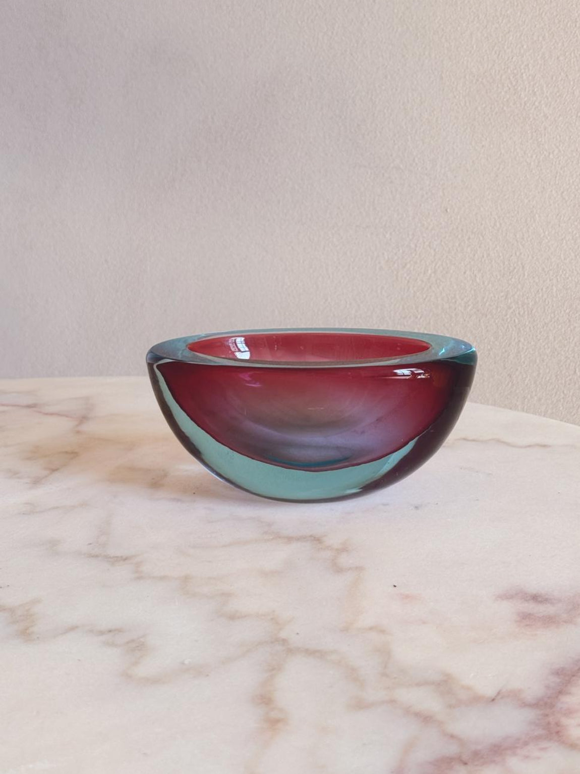 1970s Pink and turquoise sommerso bowl
