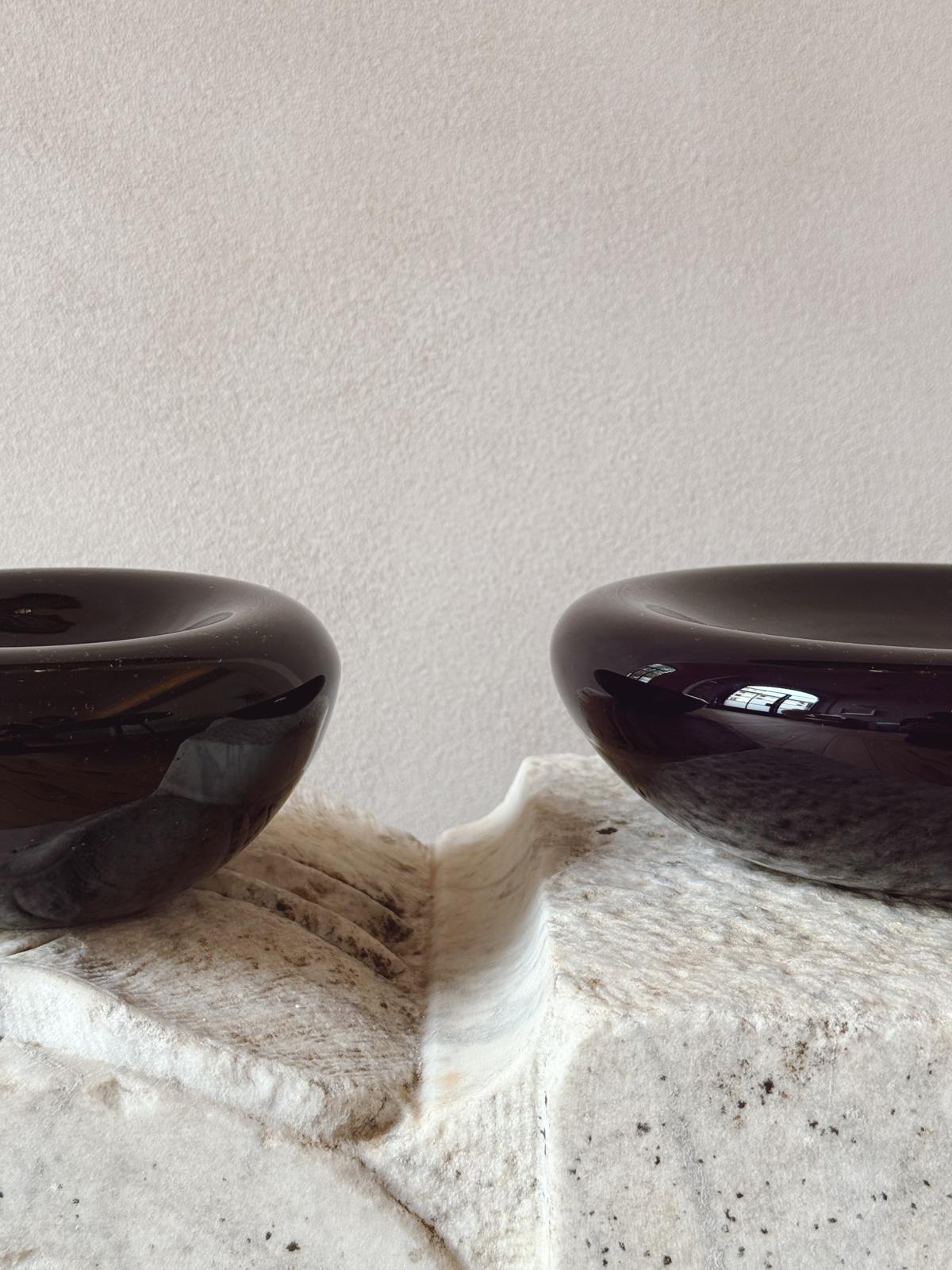 Pair of 1980s Murano Glass Black Organic Bowls by V Nason