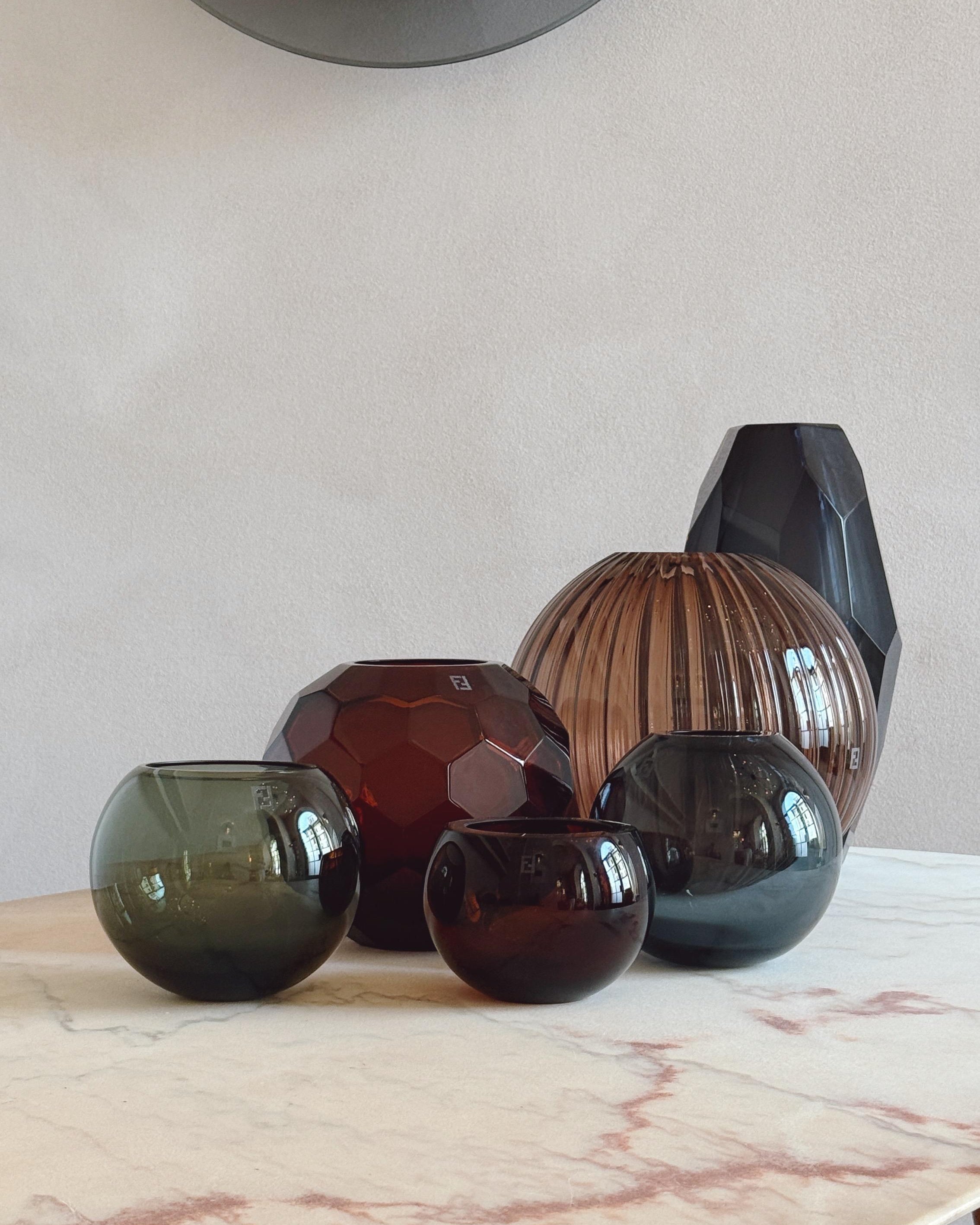 Pair of Murano Glass Spherical Vases by Fendi Casa