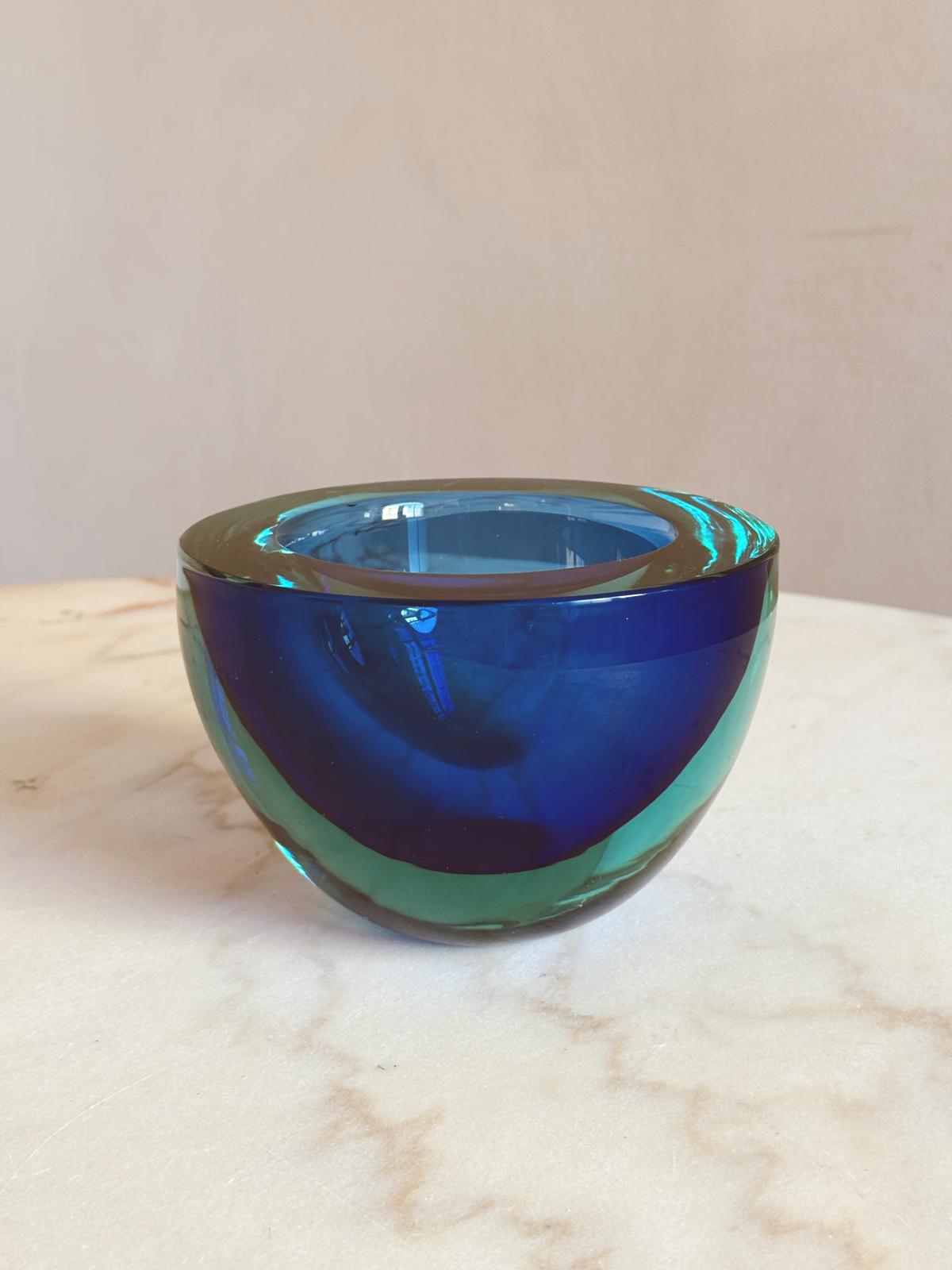 1960s Extra Large Blue & Turquoise Flavio Poli Spherical Bowl