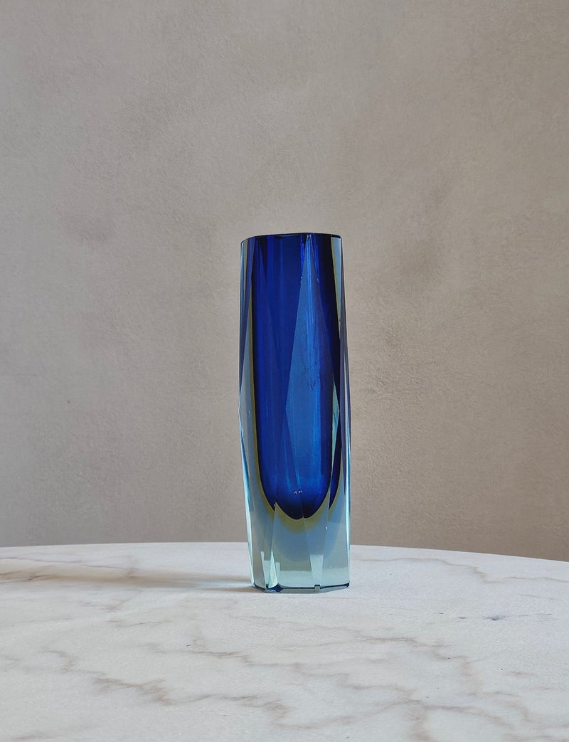 1960s Blue Triple Sommerso Mandruzzato Vase