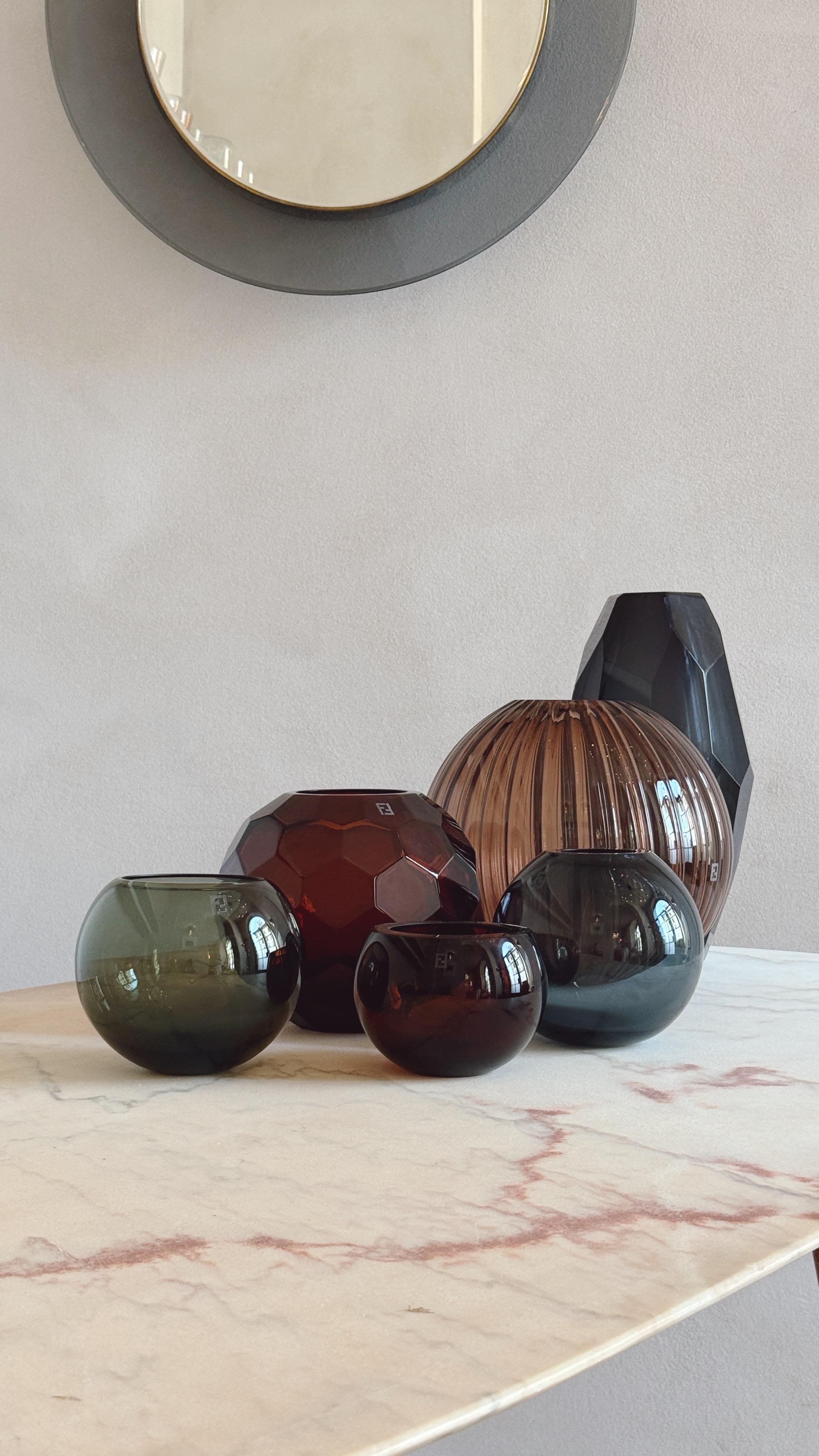 Hand-blown Murano Large Rigata Sphere Vase from the Fendi Casa Archive
