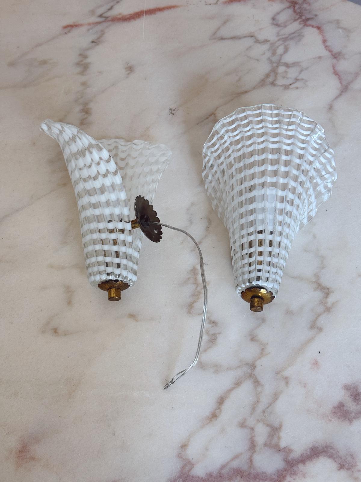 Pair of 1950s Murano Glass Reticello Appliques