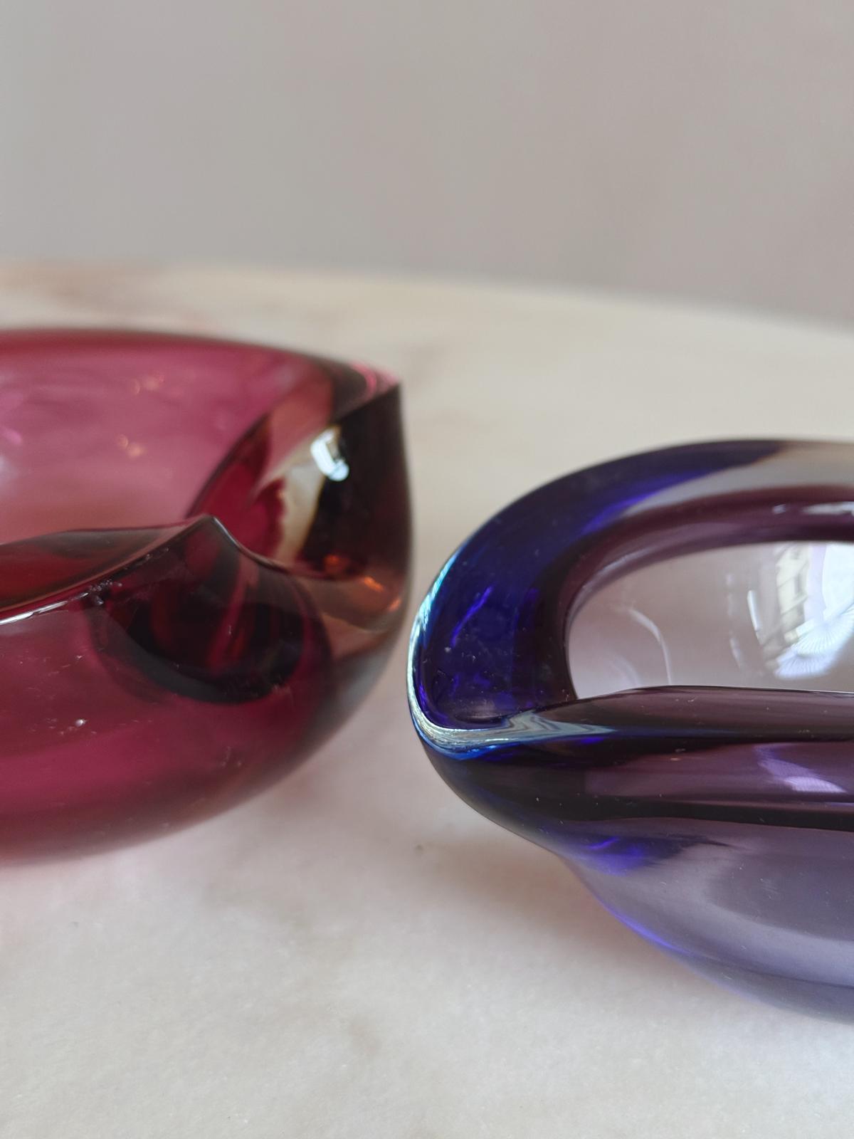 Pair of 1960s Pink and Purple Murano Glass bowls