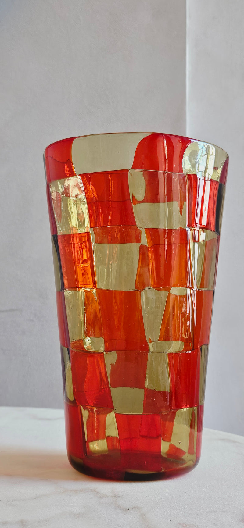 1970s Barovier & Toso Orange Check Murano Vase