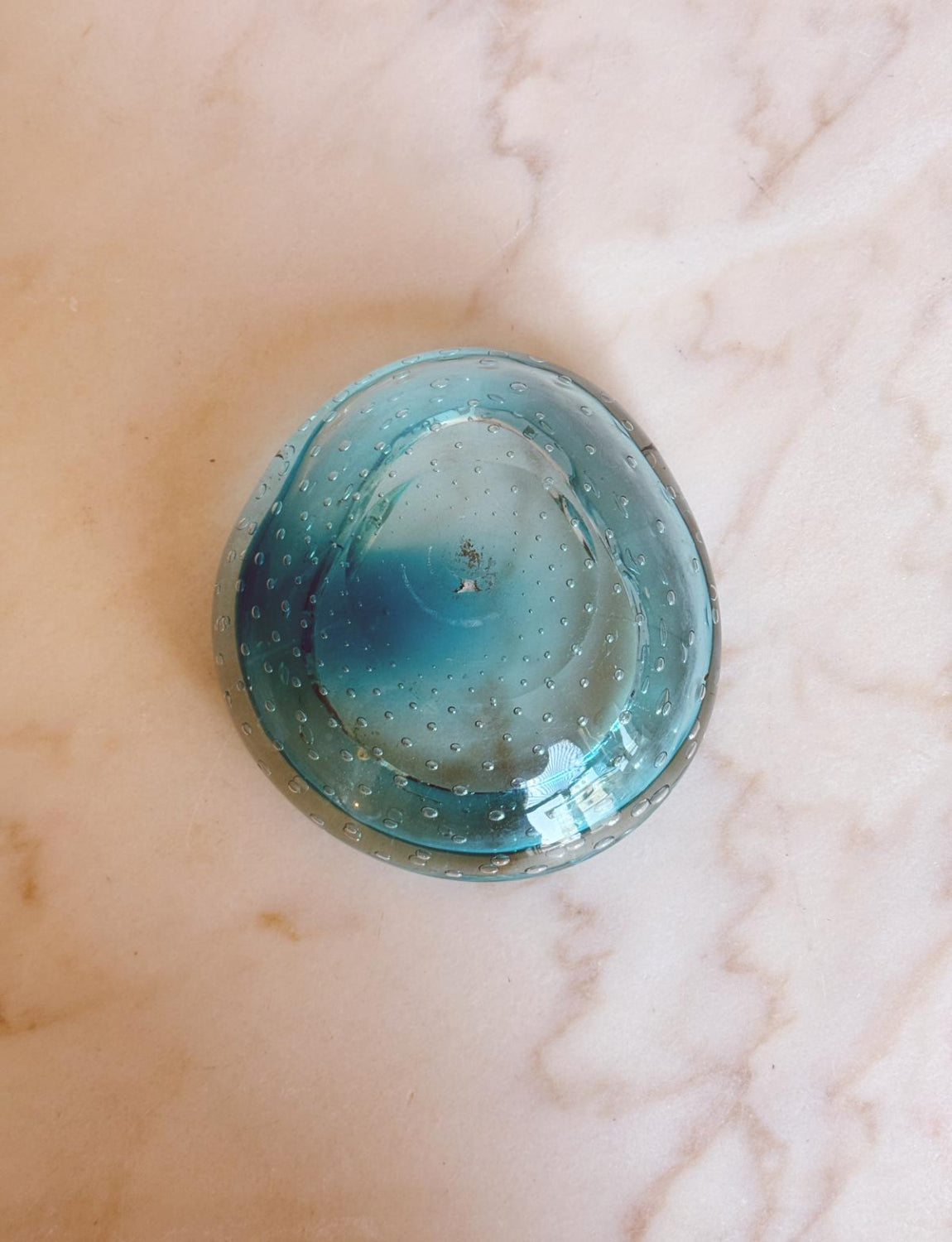 1970s Turquoise Murano Glass Bowl with Bolle