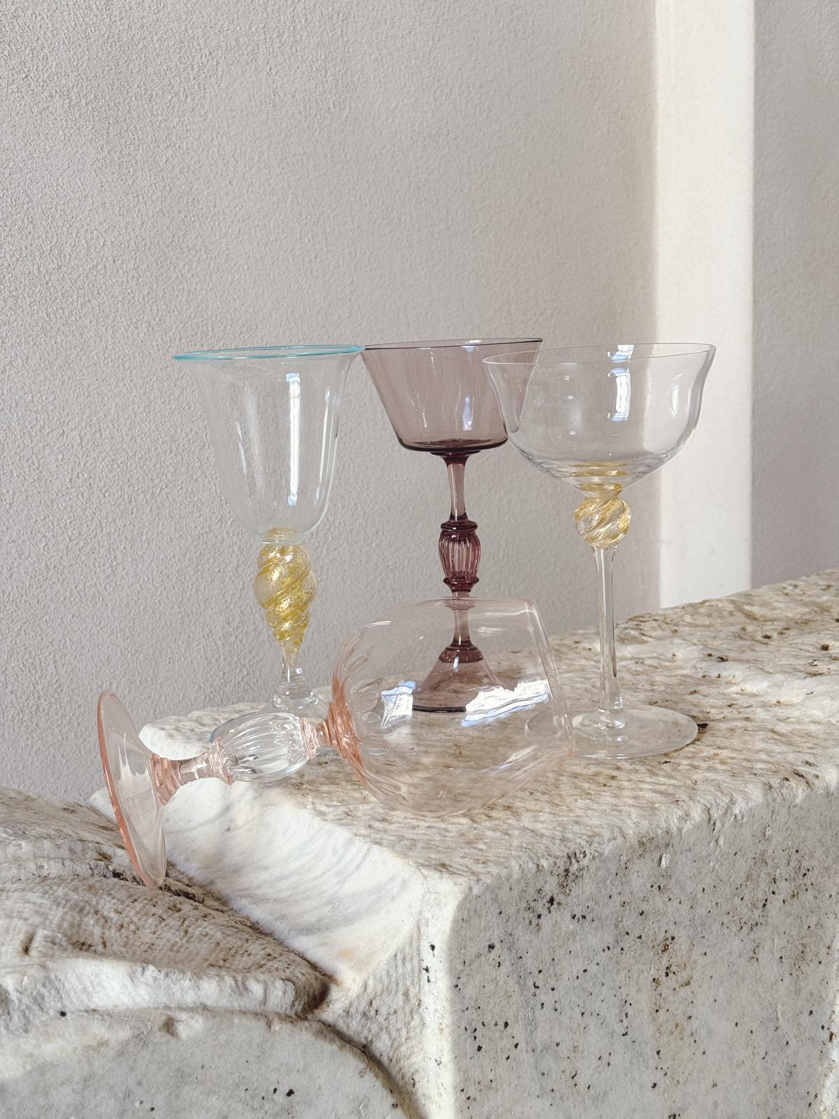 Perfectly Unmatched 1930s Principessa Murano Wine Glasses (Set of 8)