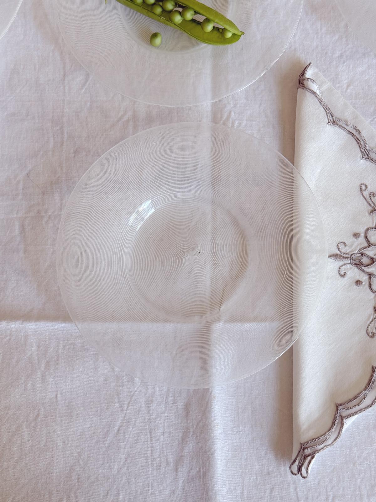 Set of 5 1950s Striped Filigrana Hand-blown Venini Murano Glass Fruit Plates