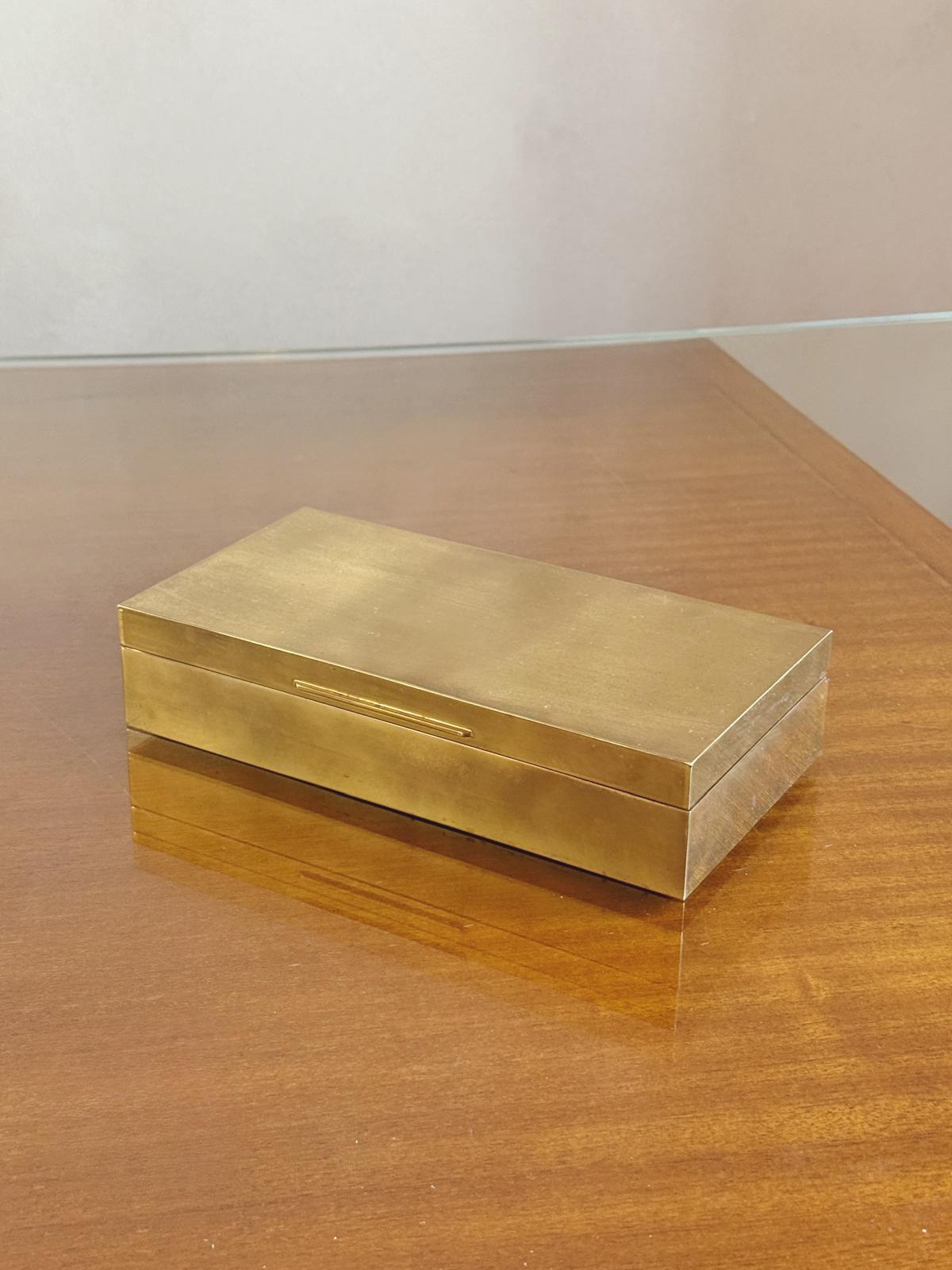 1970s Brass Desk Box with polished wood interior