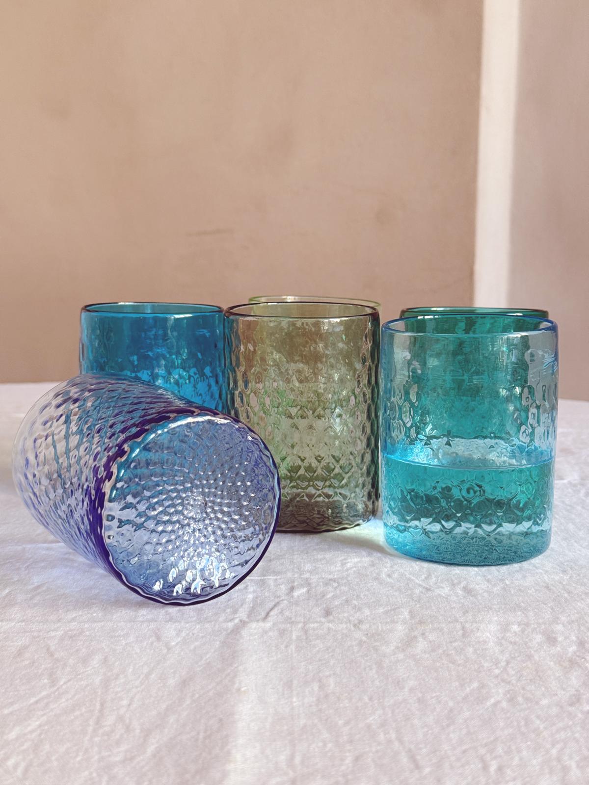 1980s Hand-blown Murano Glass 'Blues' Water Glasses