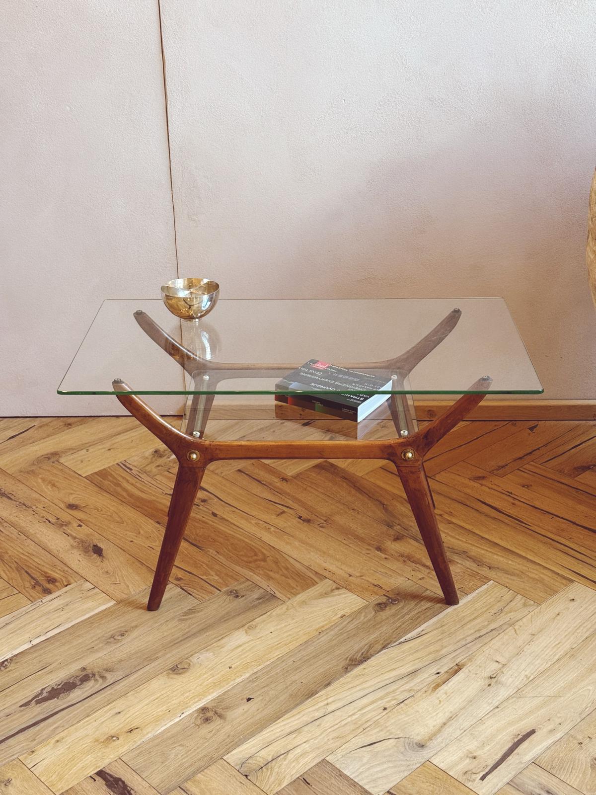 1960s Italian Wood & Glass Side Table