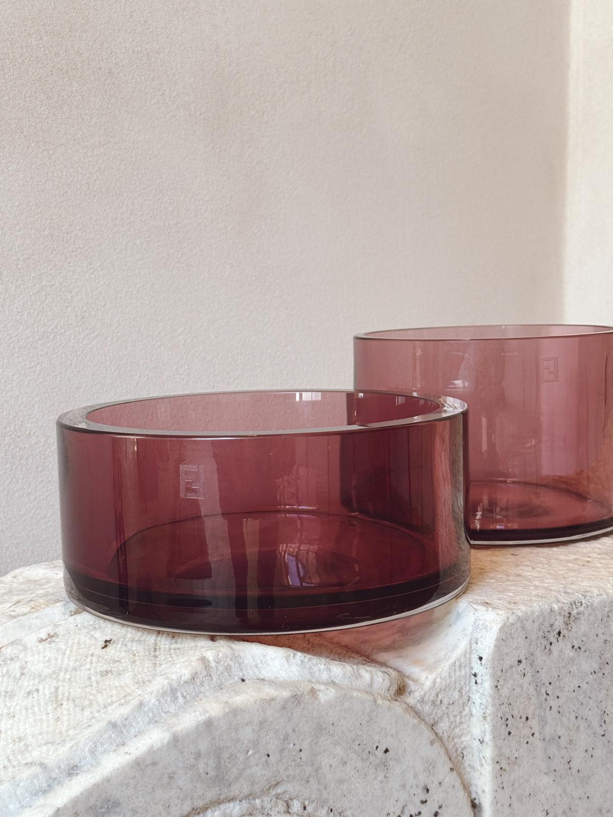Pair of Murano Glass Dark Pink Bowls - Fendi Casa Archive