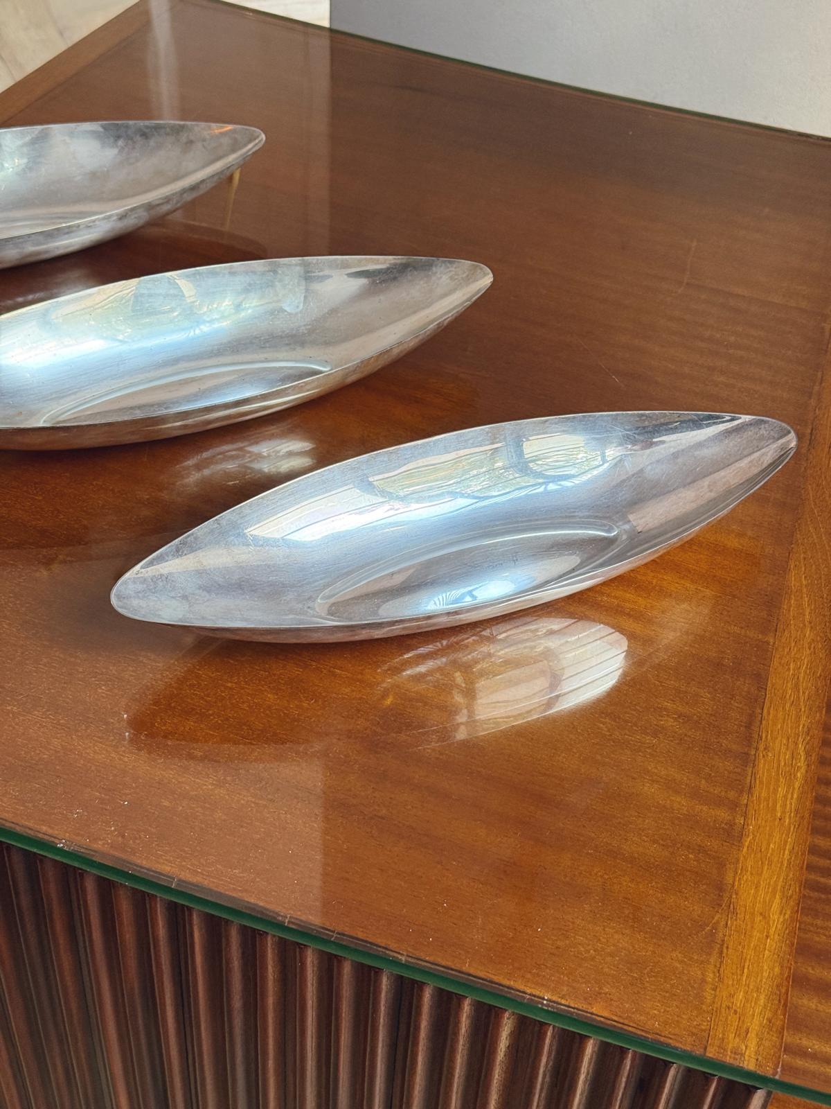 Set of Three 1960s Lino Sabattini Silver-Plated Boat Bowls