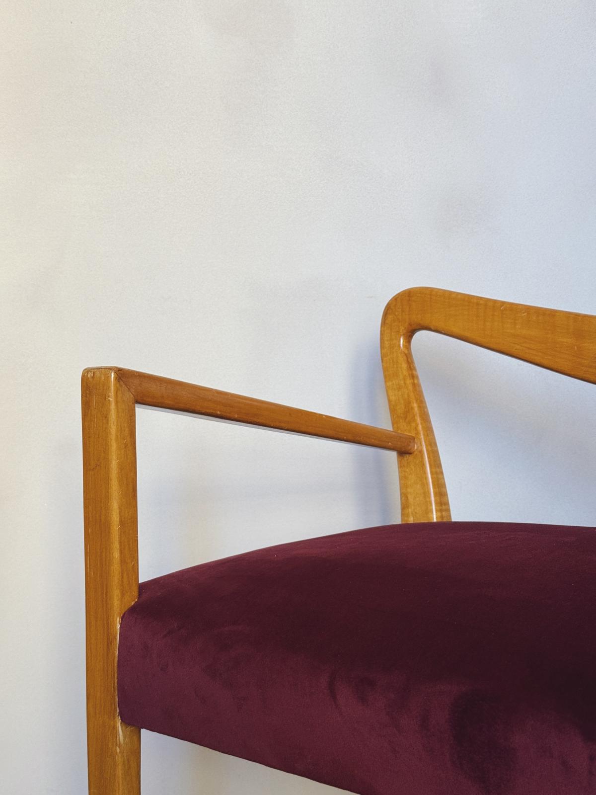 Pair of 1940s Guglielmo Ulrich Chairs in Burgundy Velvet