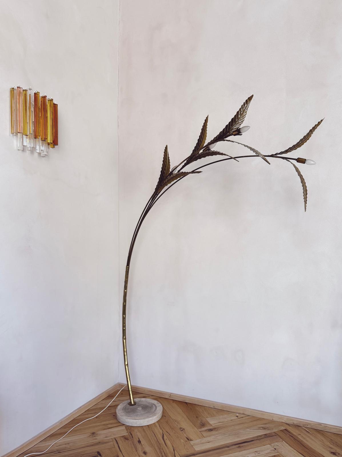 1960s Extra Large Brass Bamboo Leaf Floor Lamp